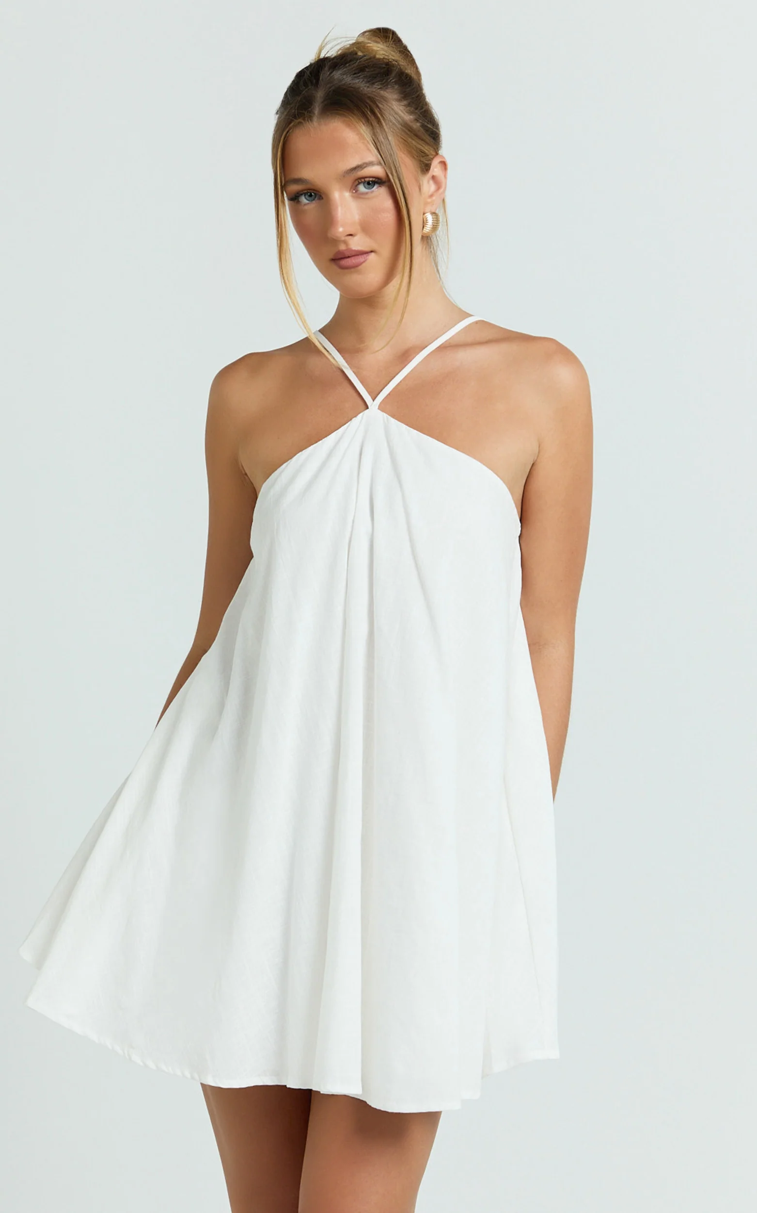 Salma Mini Dress - Halter Neck Trapeze Mini Dress in Off White