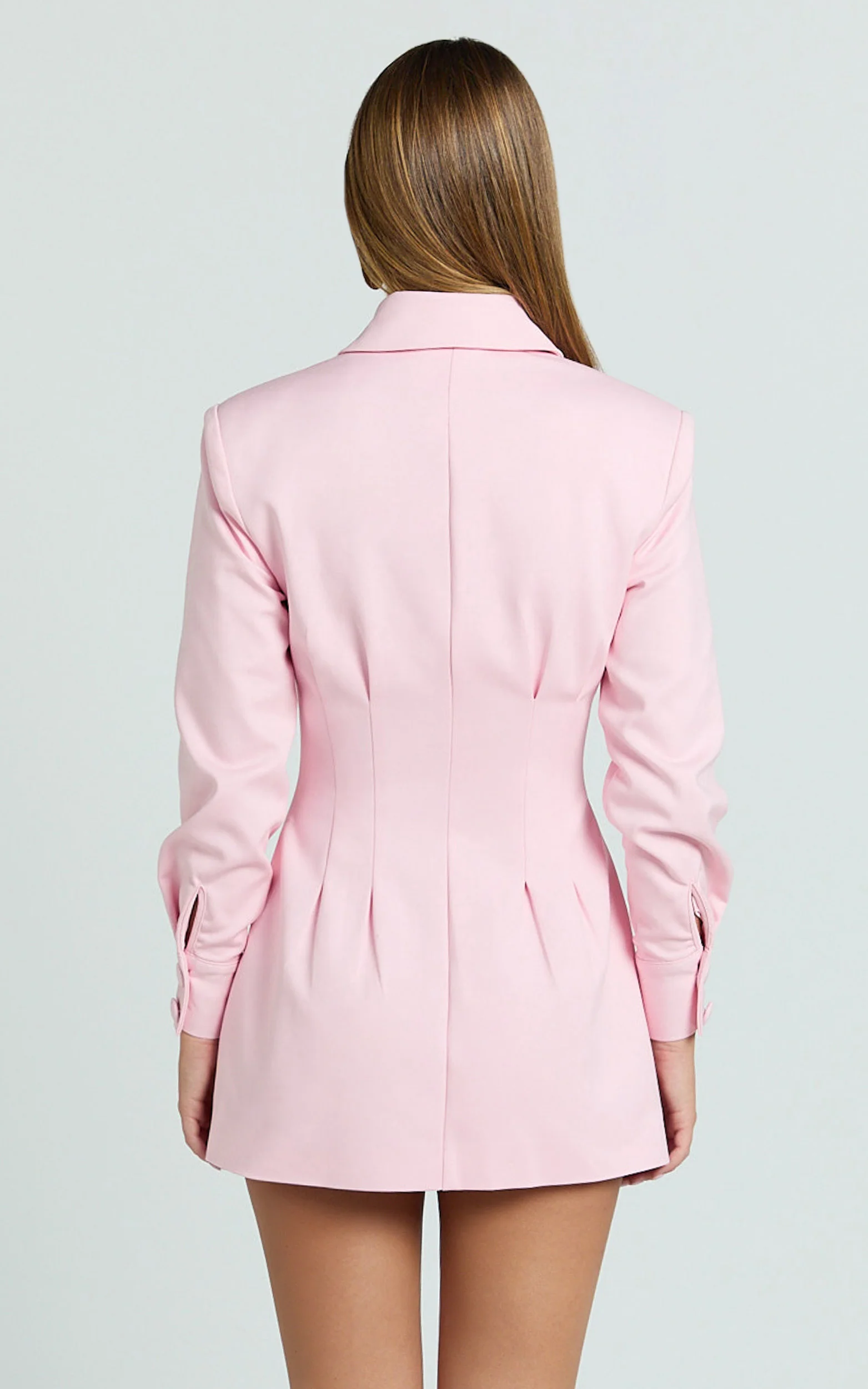 Thelma Mini Dress - Button Front Pleat Waist Tulip Skirt Shirtdress in Pink