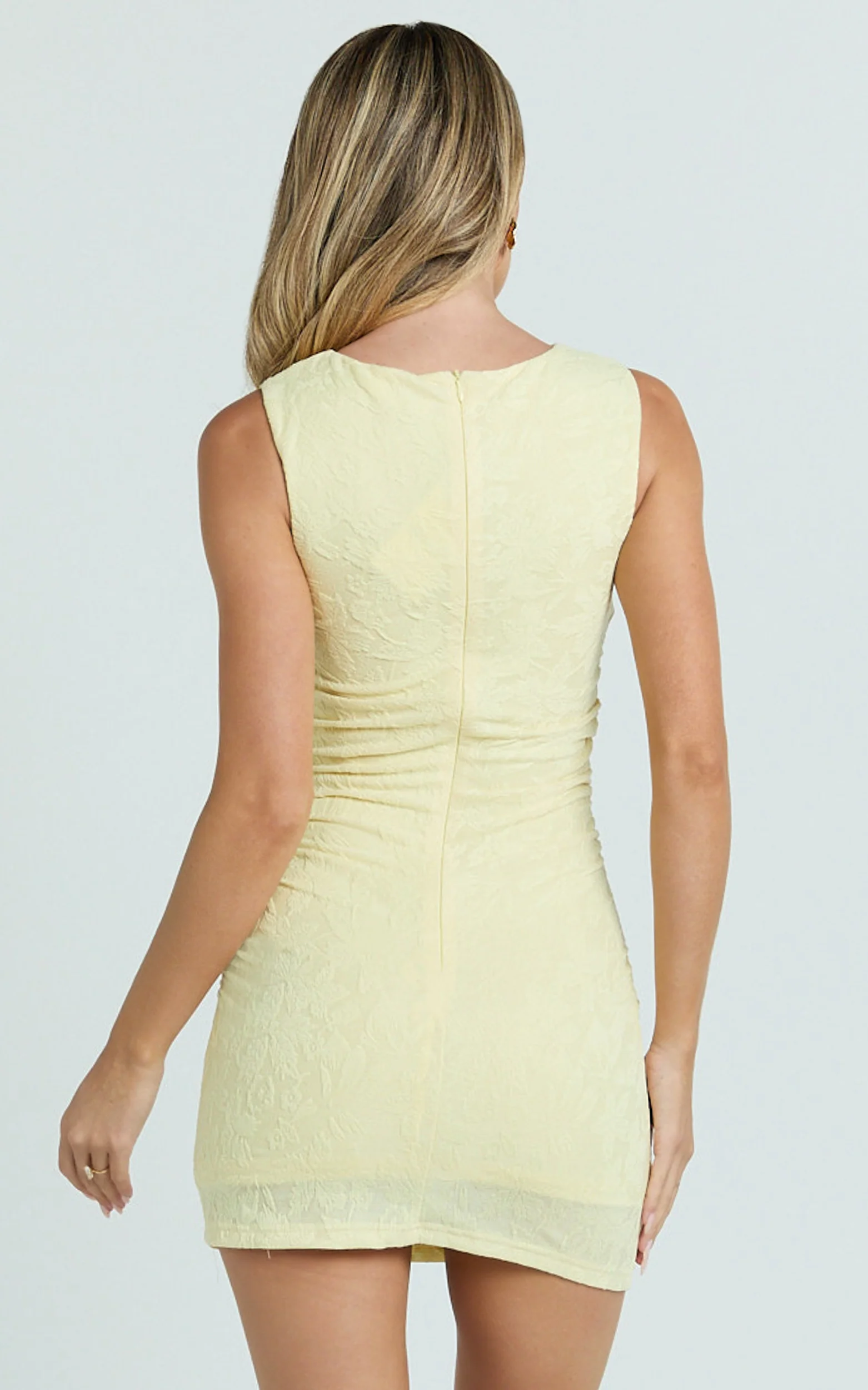 Kayrene Mini Dress - Jacquard A Line Dress in Butter Yellow