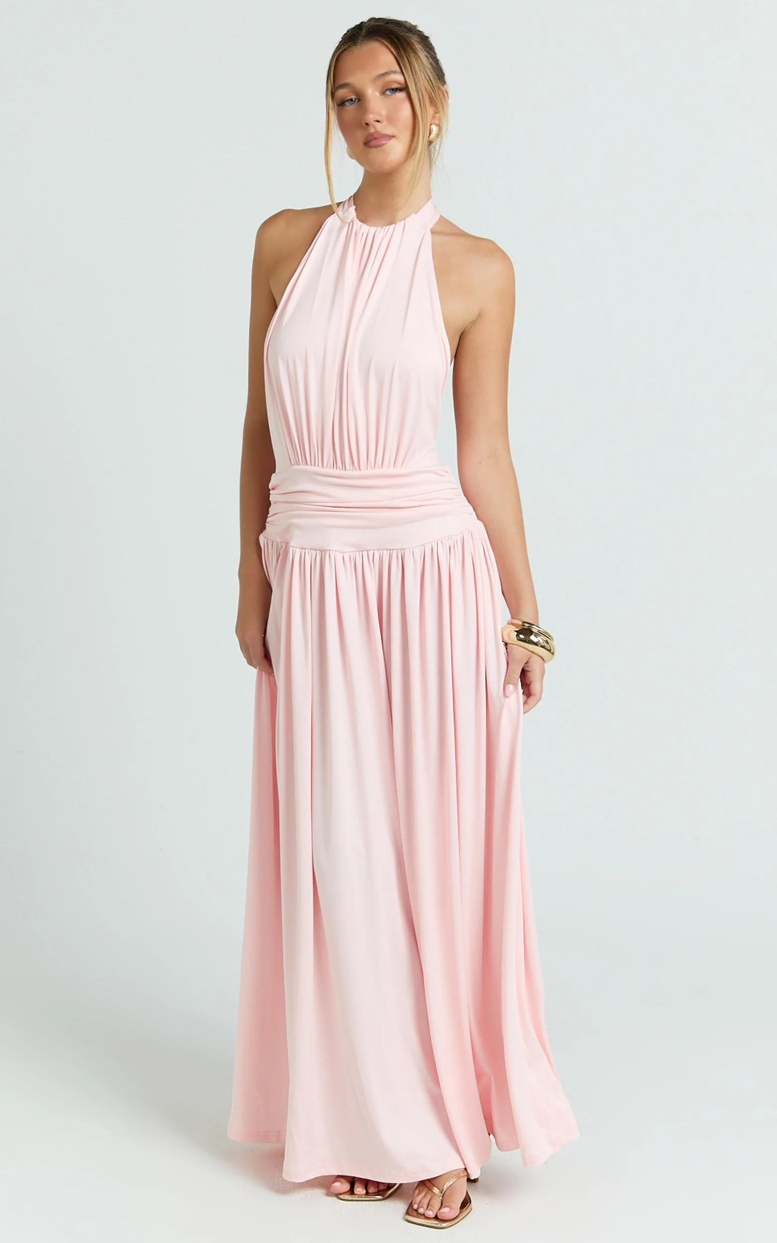 Quinn Maxi Dress - Low Back Halter Neck Dress in Pink