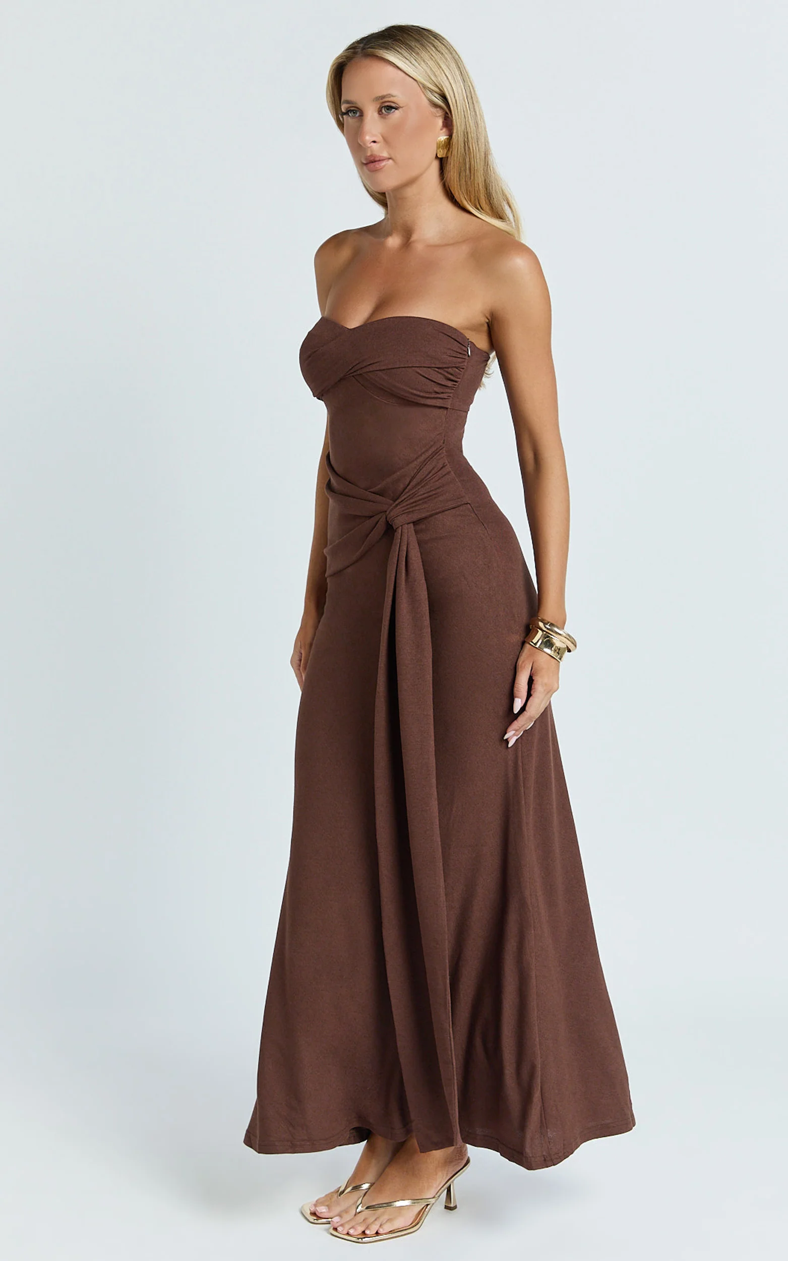 Aria Maxi Dress - Strapless Tie Waist Dress in Chocolate