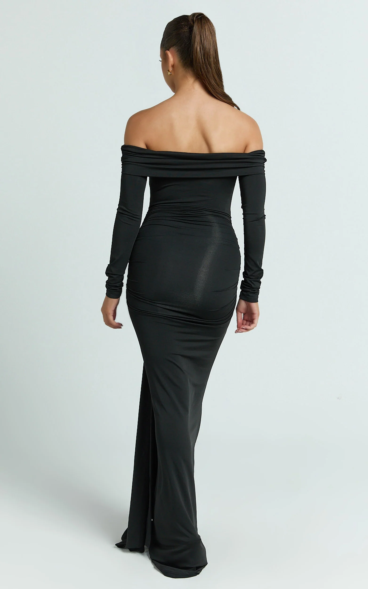 Trish Maxi Dress - Off Shoulder Hardware Trim Bodycon Dress in Black