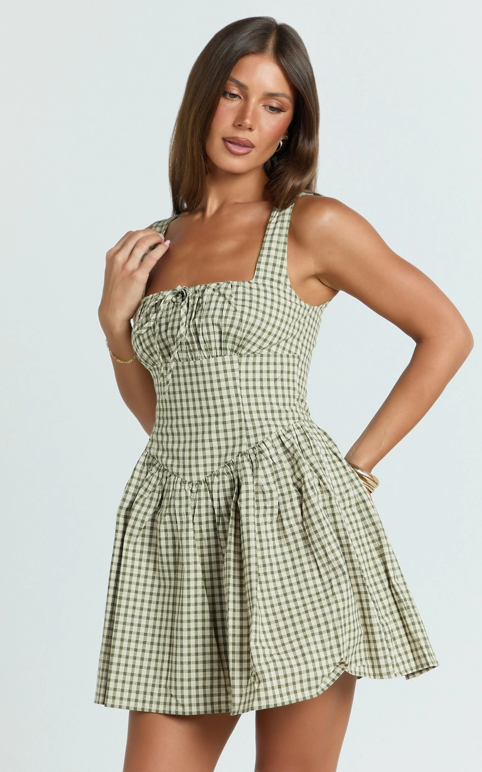 Albee Mini Dress - Smocked Back Dress in Olive