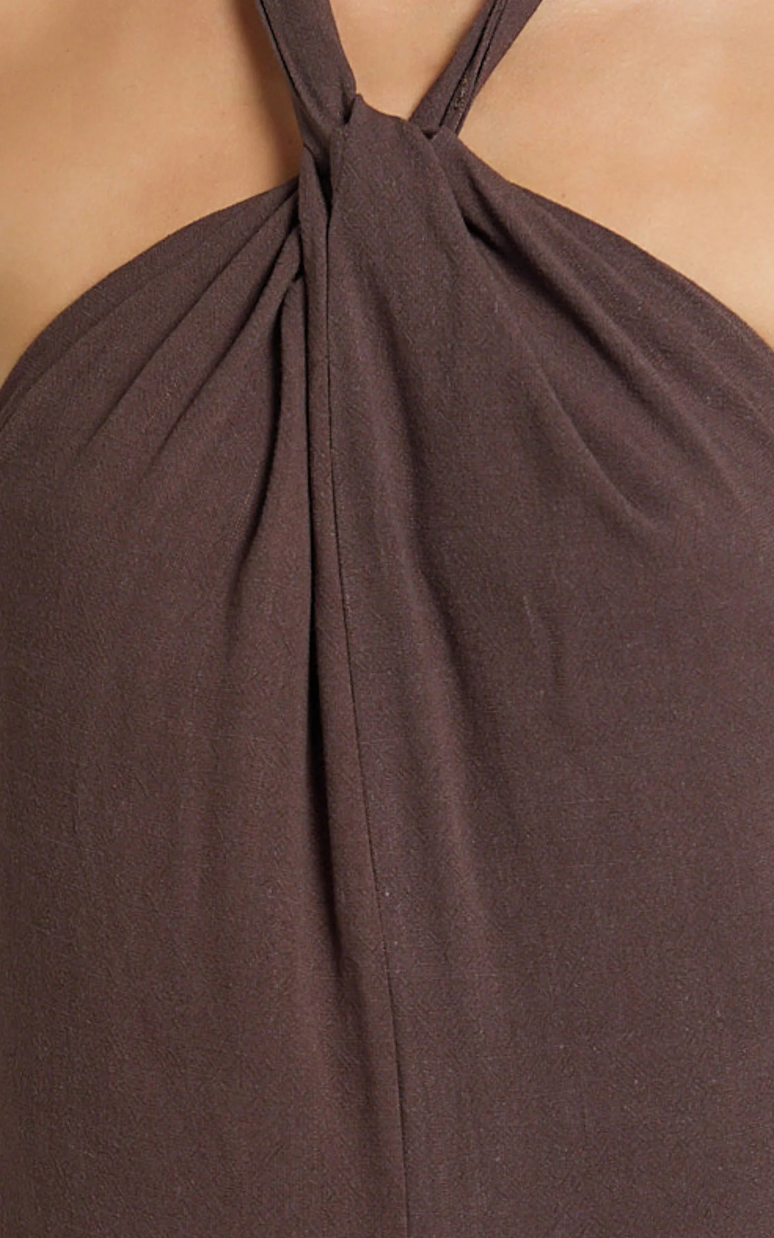 Hilda Maxi Dress - Knot Detail Halter Neck Maxi Dress in Chocolate