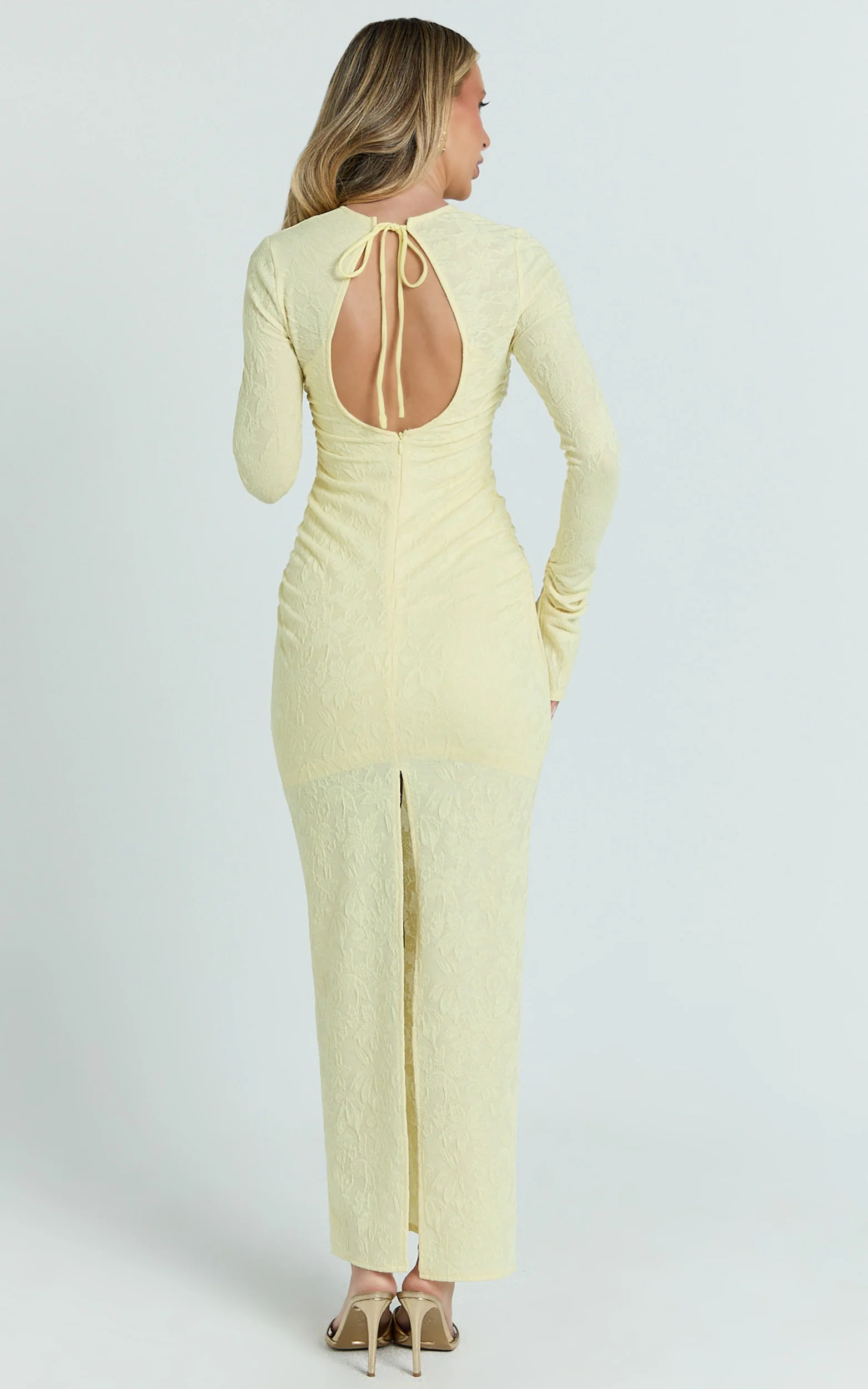 Kayrene Maxi Dress - Long Sleeve Bodycon Dress in Butter Yellow