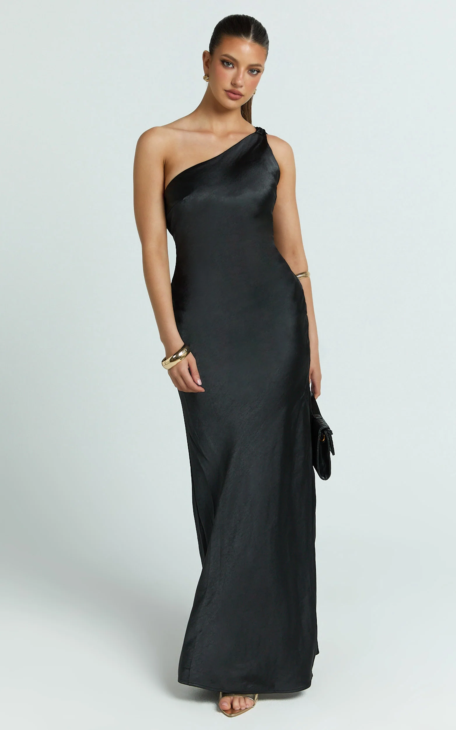 Zahra Maxi Dress - One Shoulder Tie Back Dress in Black