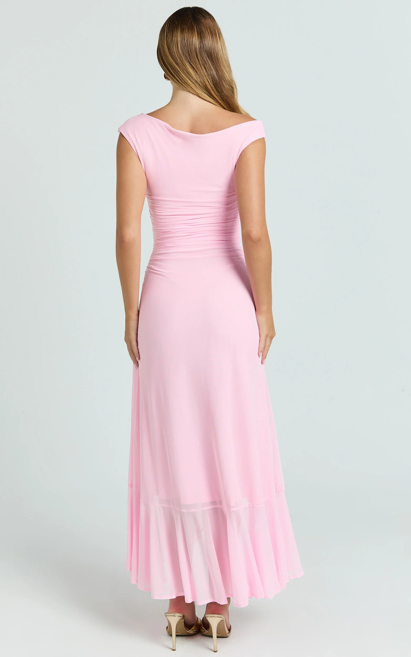Judee Midi Dress - One Shoulder High Side Split Dress in Pink