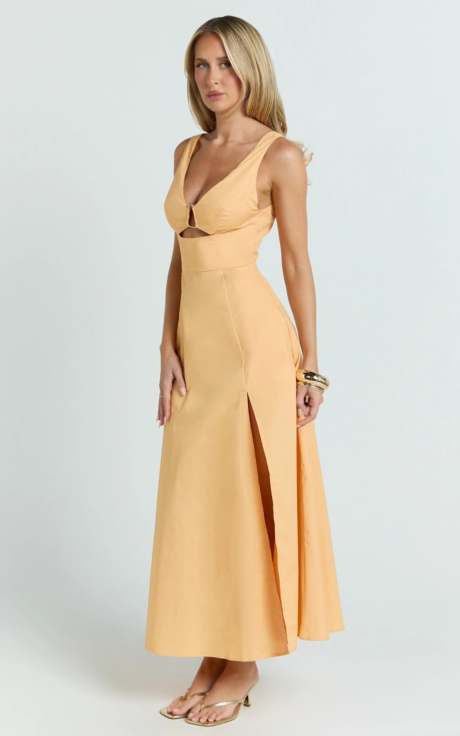 Jaycee Midi Dress - V Neck Trim Detail Fit And Flare Dress in Orange