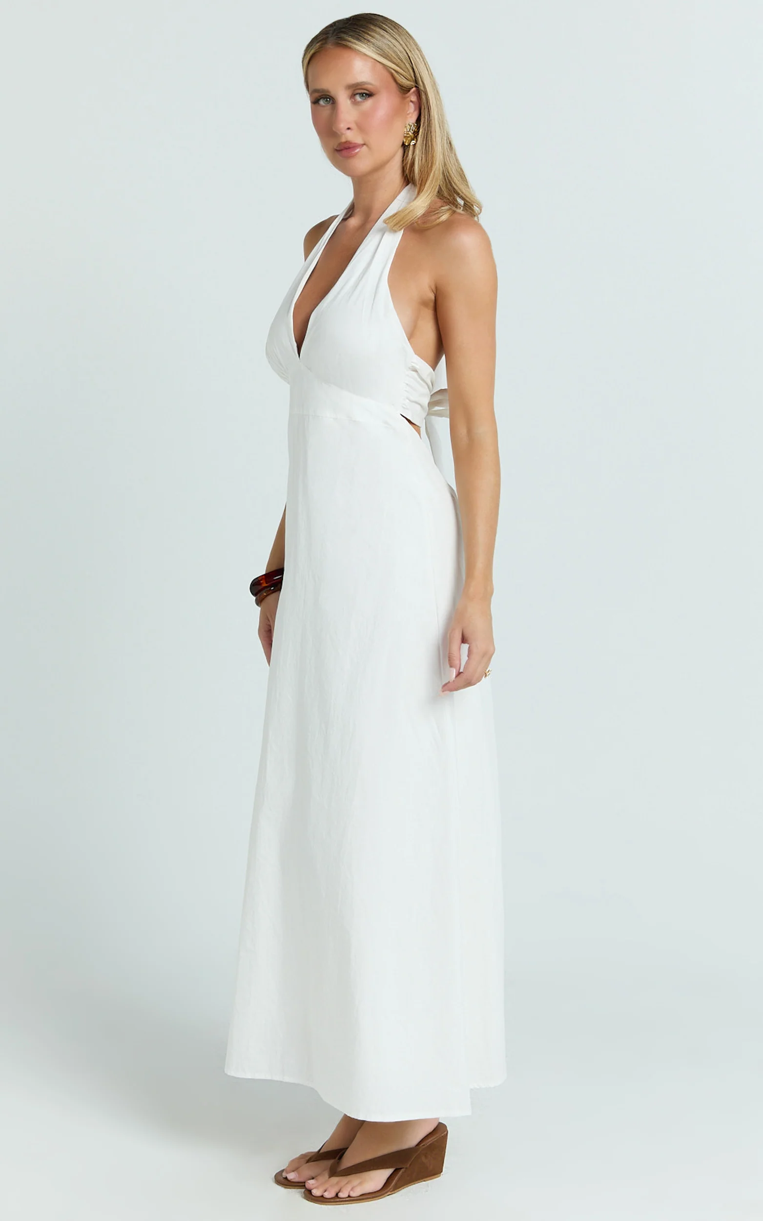Connor Maxi Dress - Halter Neck Tie Back Dress in White