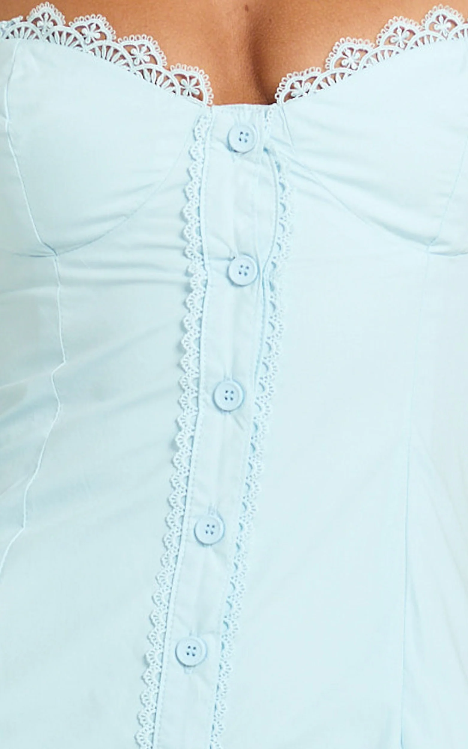 Anessa Midi Dress - Button Front Bustier Fitted Dress in Blue