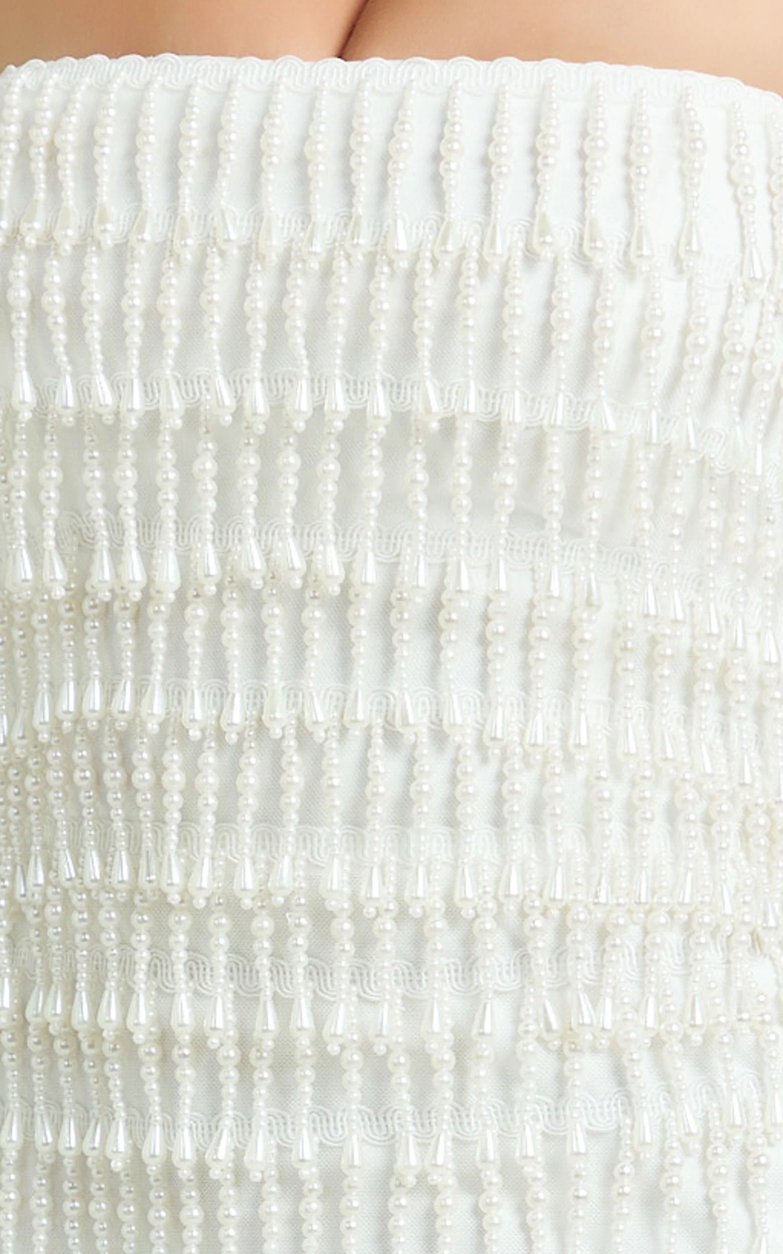 Aria Mini Dress - Beaded Pearl Fringe A Line Dress in Ivory