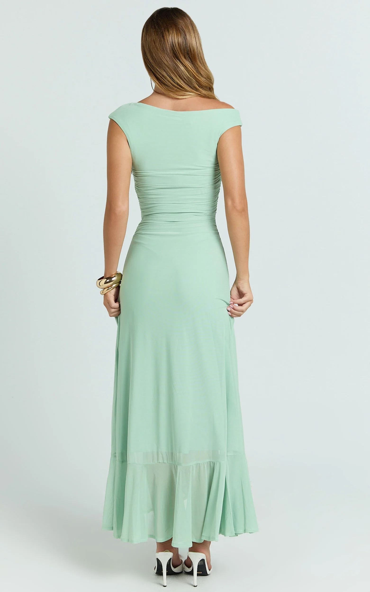 Judee Midi Dress - One Shoulder High Side Split Dress in Sage