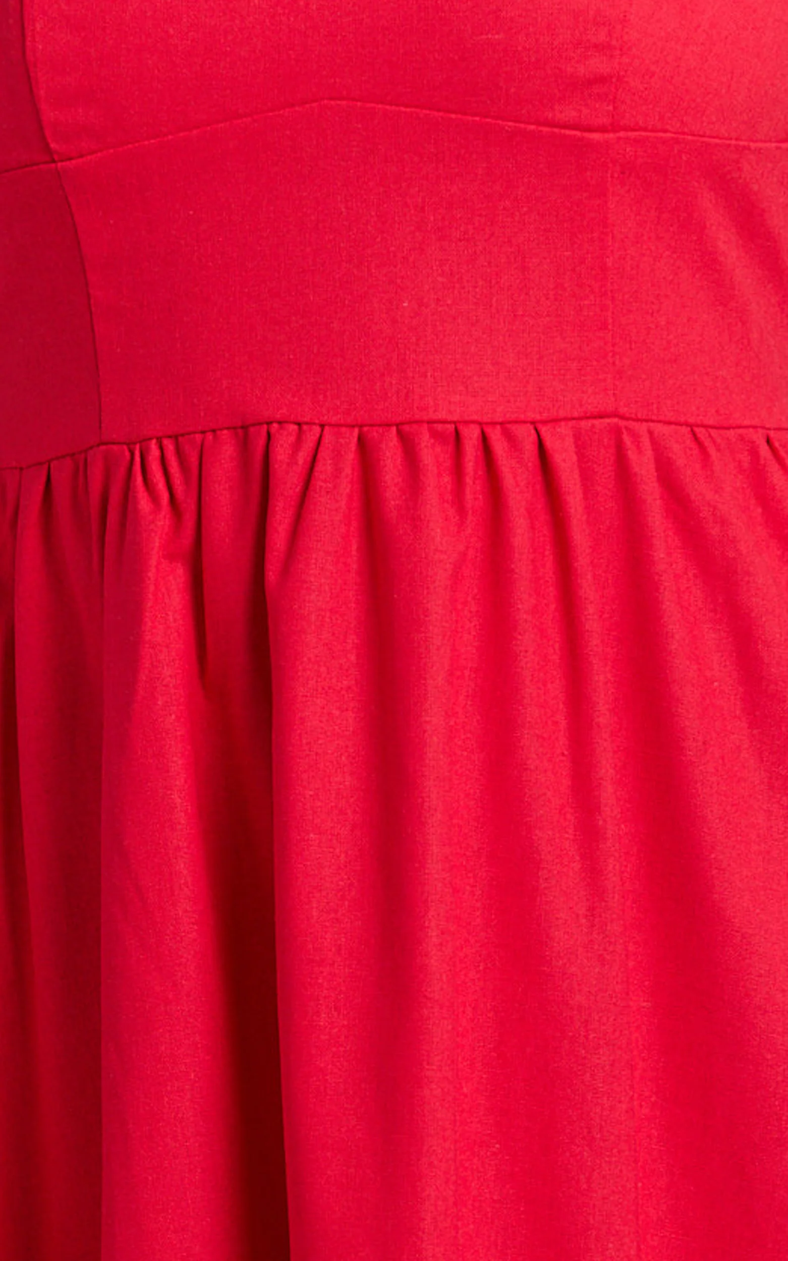 Khari Midi Dress - Linen Look Square A Line Dress in Red