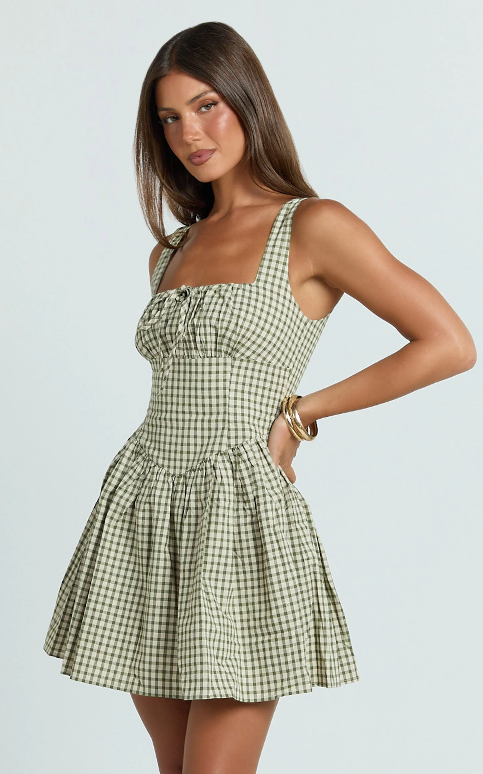Albee Mini Dress - Smocked Back Dress in Olive