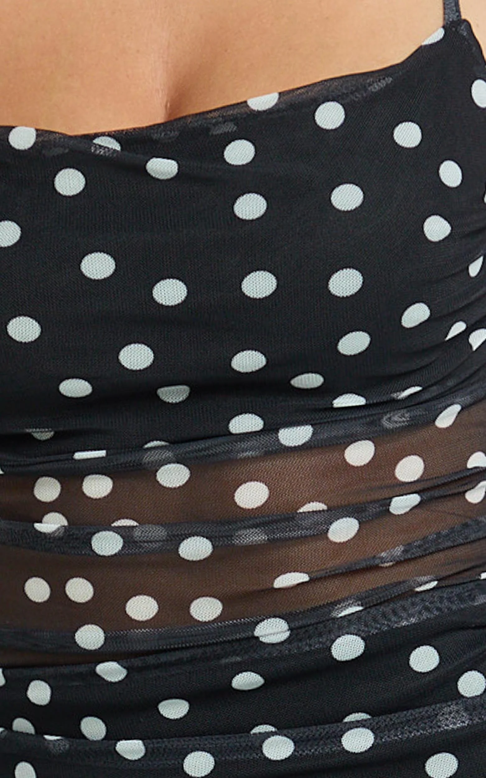 Gia Maxi Dress - Straight Neck Fitted Dress in Black White Spot