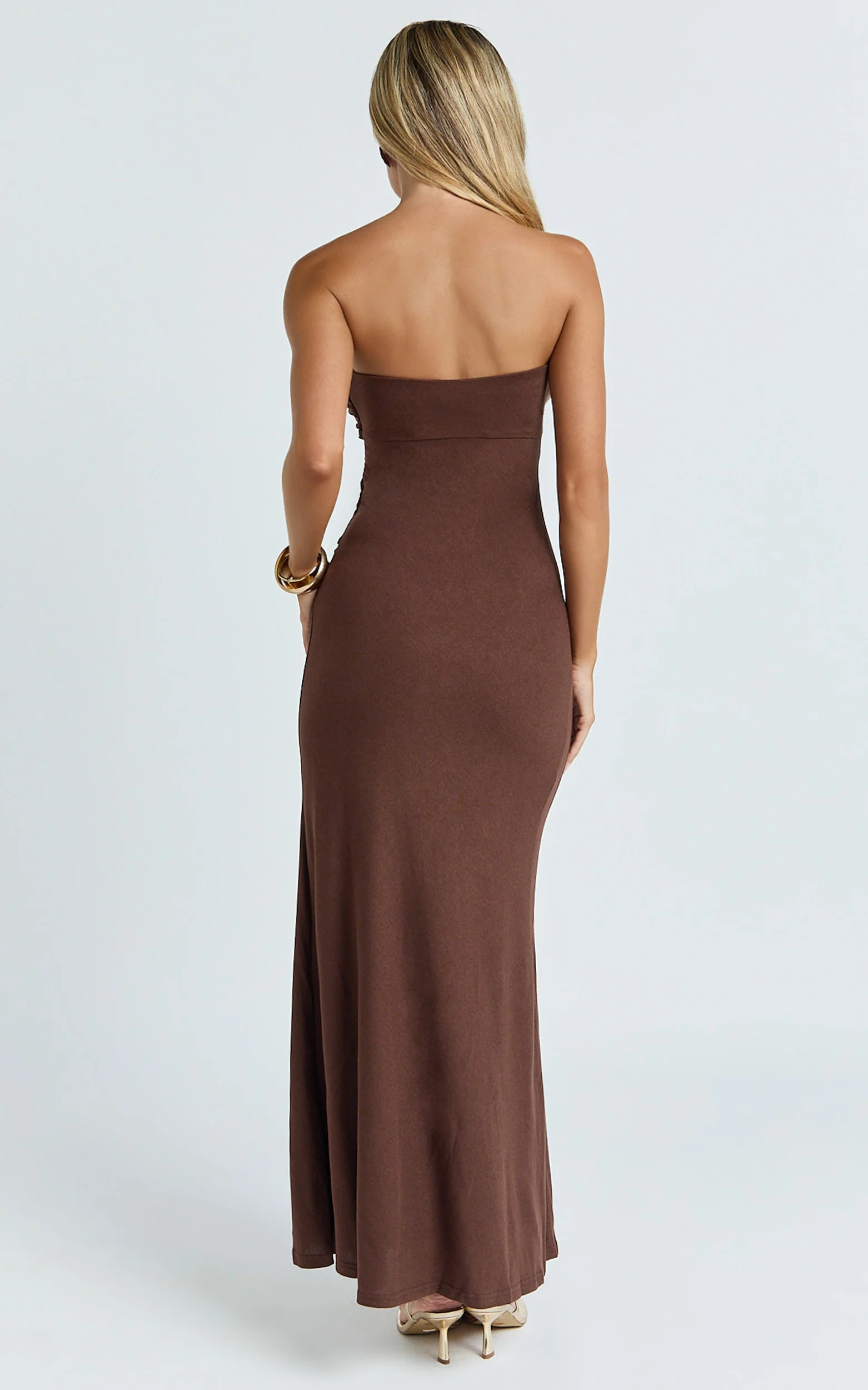Aria Maxi Dress - Strapless Tie Waist Dress in Chocolate