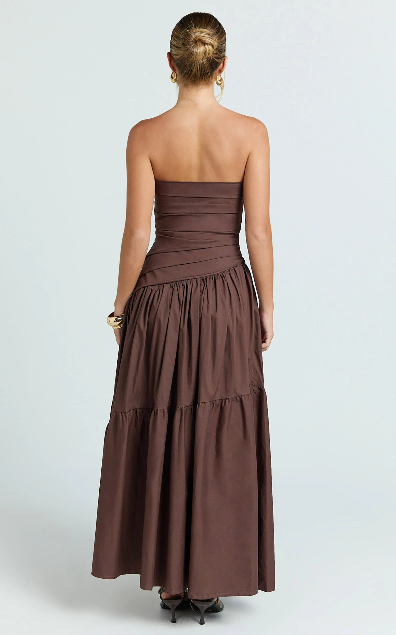 Cora Midi Dress - Strapless Dress in Chocolate