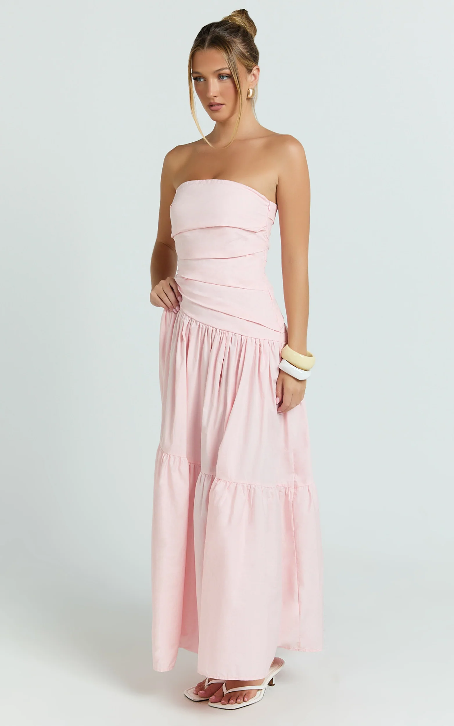Cora Midi Dress - Strapless Dress in Pink