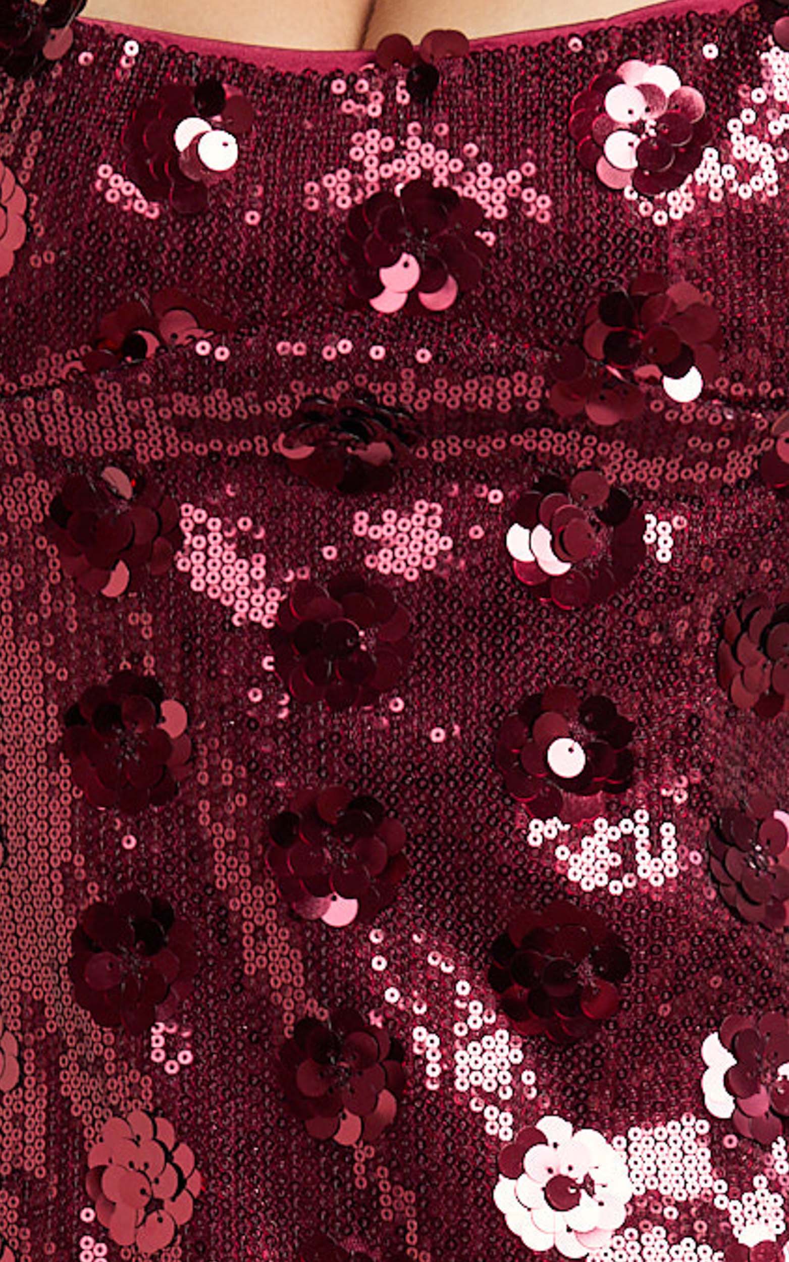 Vivienne Mini Dress - Straight Neck Sequin Dress in Wine