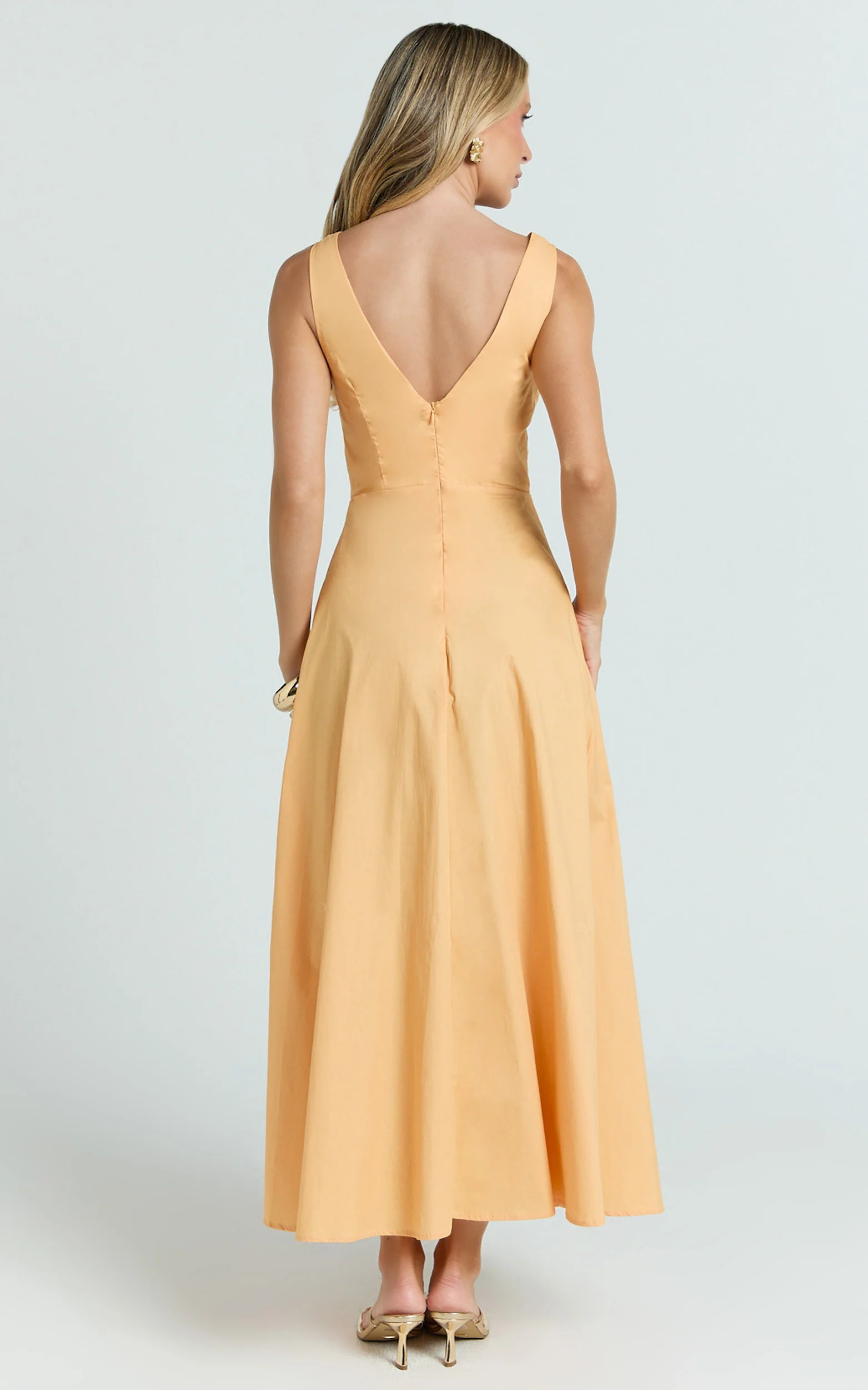 Jaycee Midi Dress - V Neck Trim Detail Fit And Flare Dress in Orange