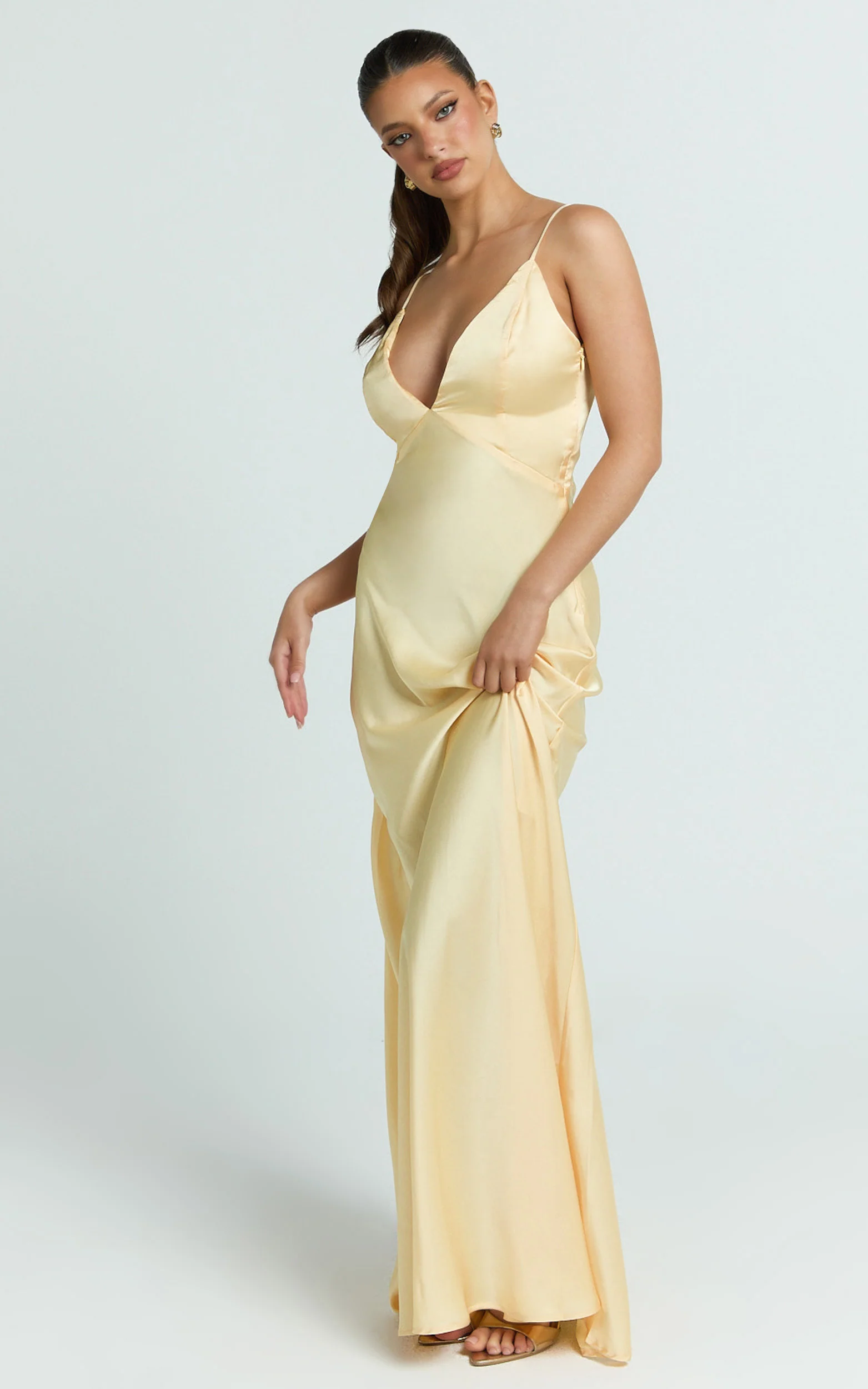 Quincy Maxi Dress - Satin Slip Dress in Lemon