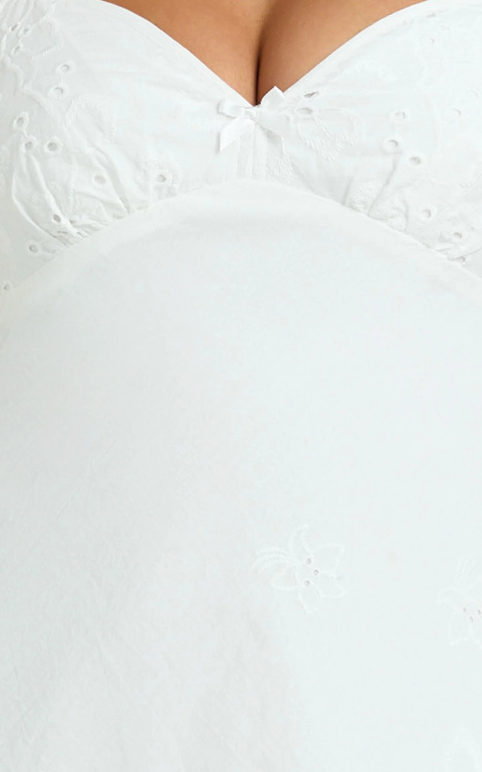 Brigitta Mini Dress - Embroidered Sweetheart A Line Dress in White