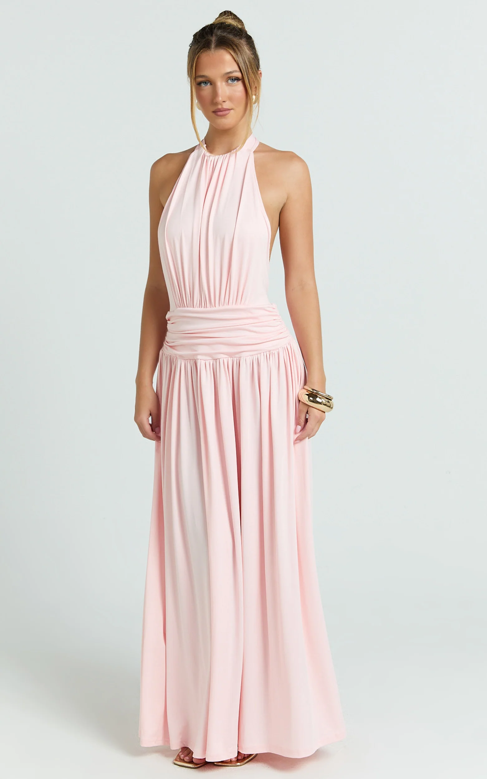 Quinn Maxi Dress - Low Back Halter Neck Dress in Pink