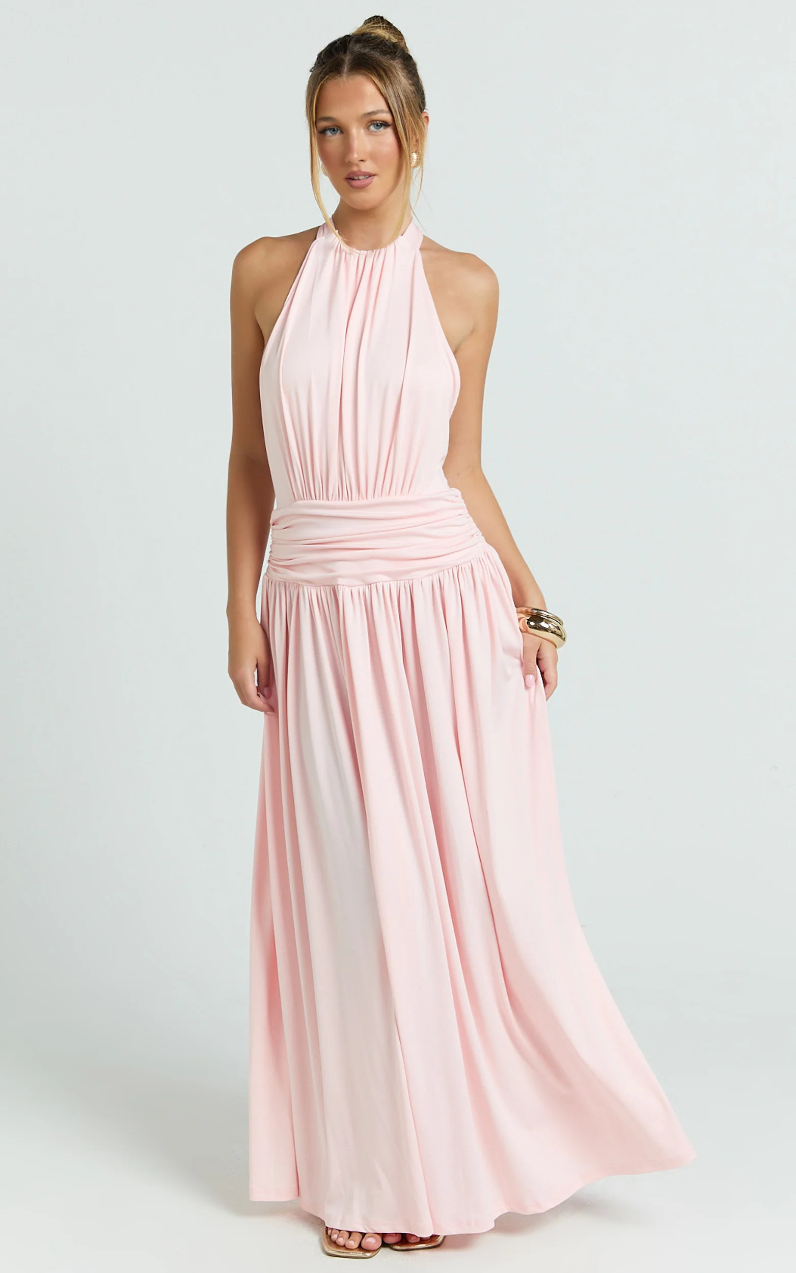 Quinn Maxi Dress - Low Back Halter Neck Dress in Pink
