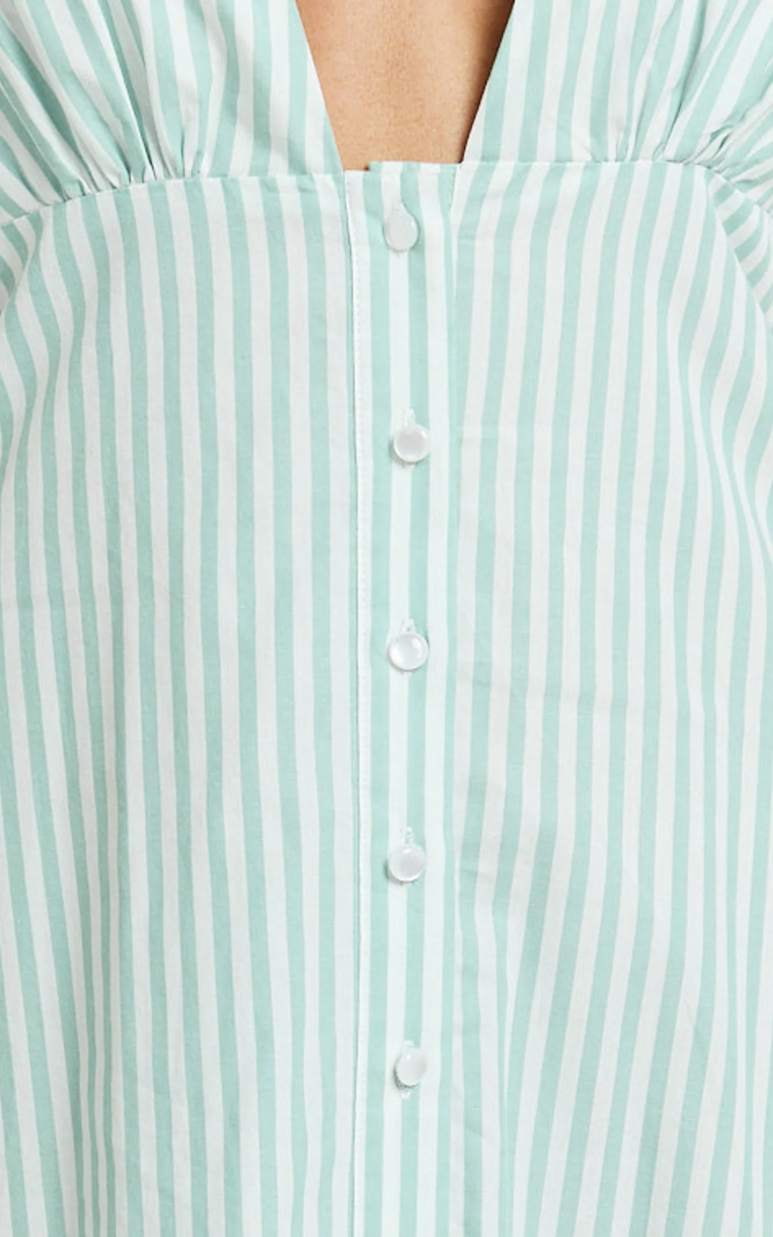 Jeienn Midi Dress - Line Placket Front Skirt Dress in Mint Stripe