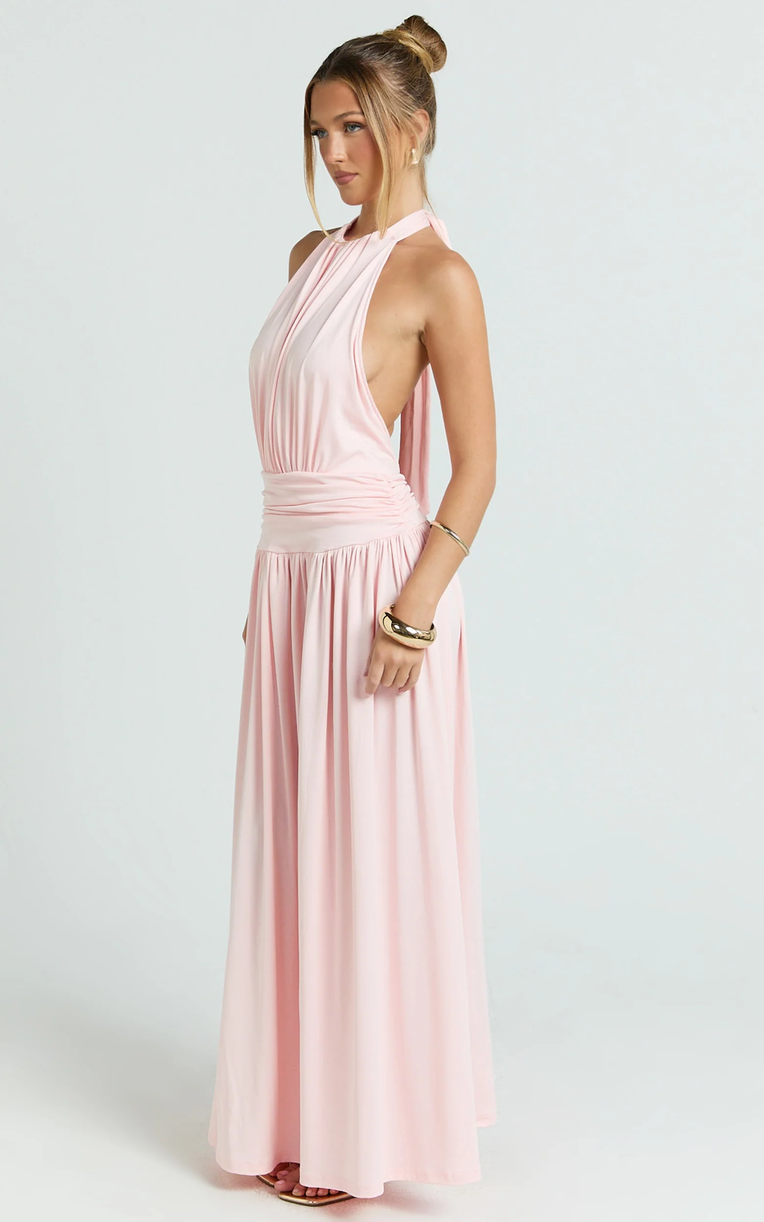 Quinn Maxi Dress - Low Back Halter Neck Dress in Pink