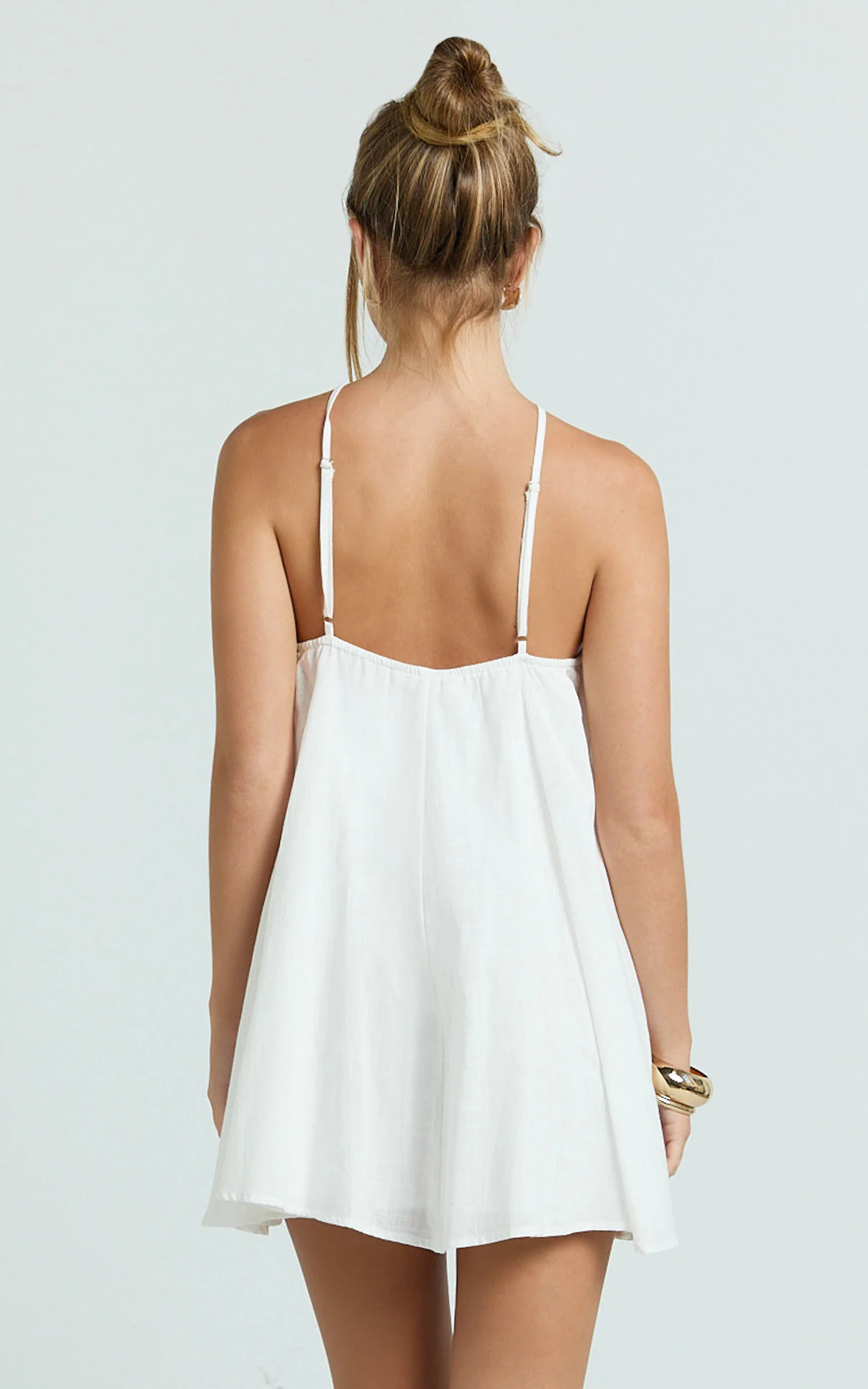 Salma Mini Dress - Halter Neck Trapeze Mini Dress in Off White