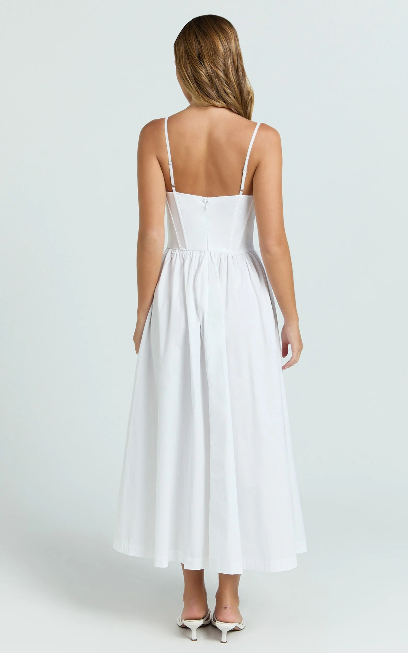 Braelyn Midi Dress - Scoop Neck Flare Dress in White