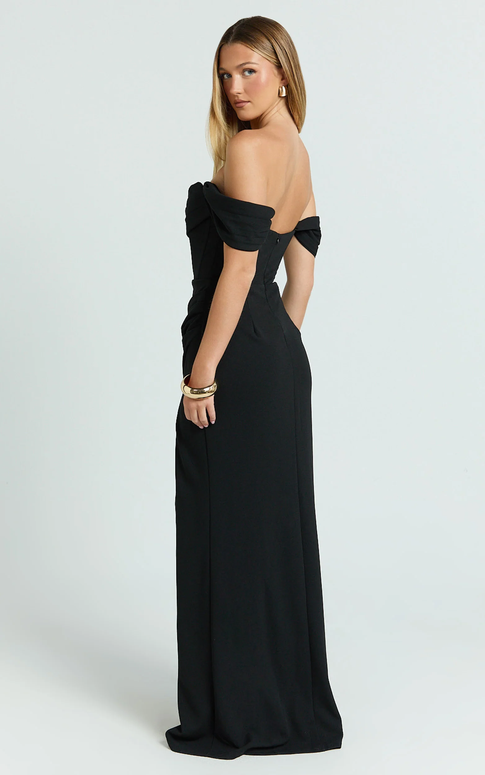 Marcel Maxi Dress - Off Shoulder Corset High Split Dress in Black