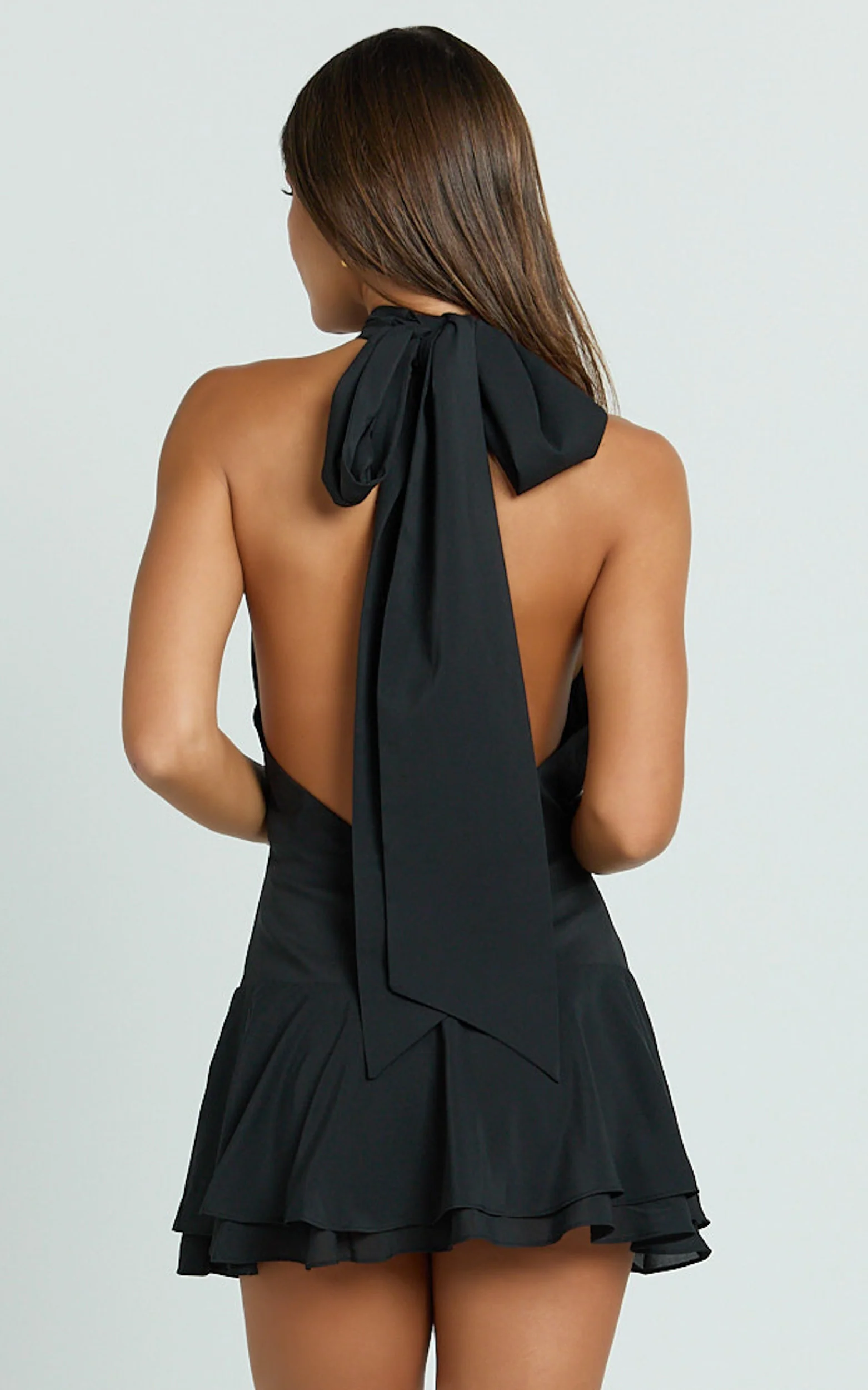 Bryonie Mini Dress - Backless Halter Dress in Black