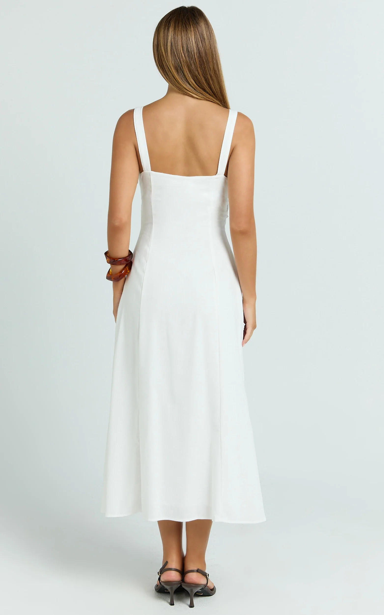 Dexter Midi Dress - V Neck A Line Dress in Off White