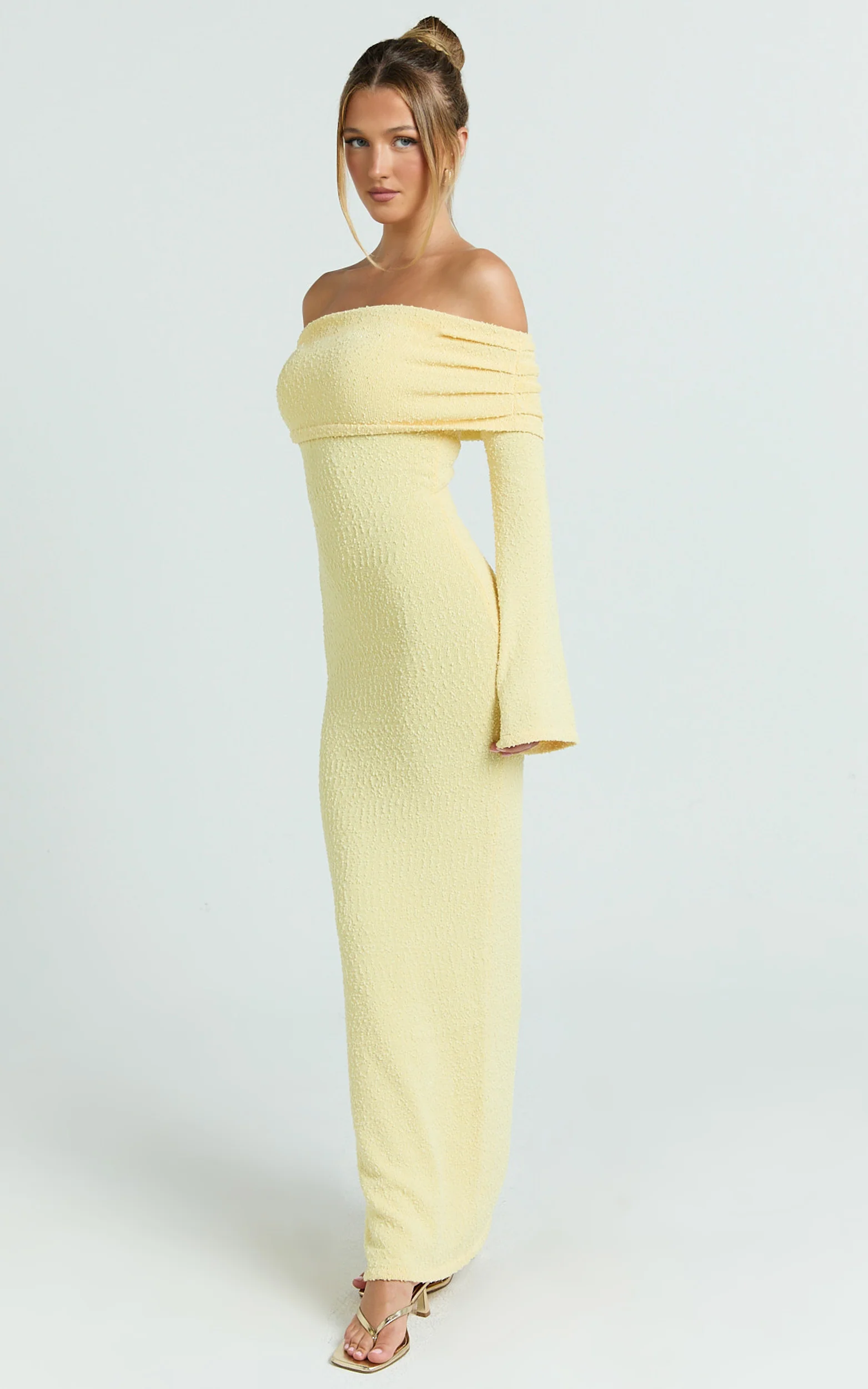 Pietra Maxi Dress - Knit Off Shoulder Dress in Lemon