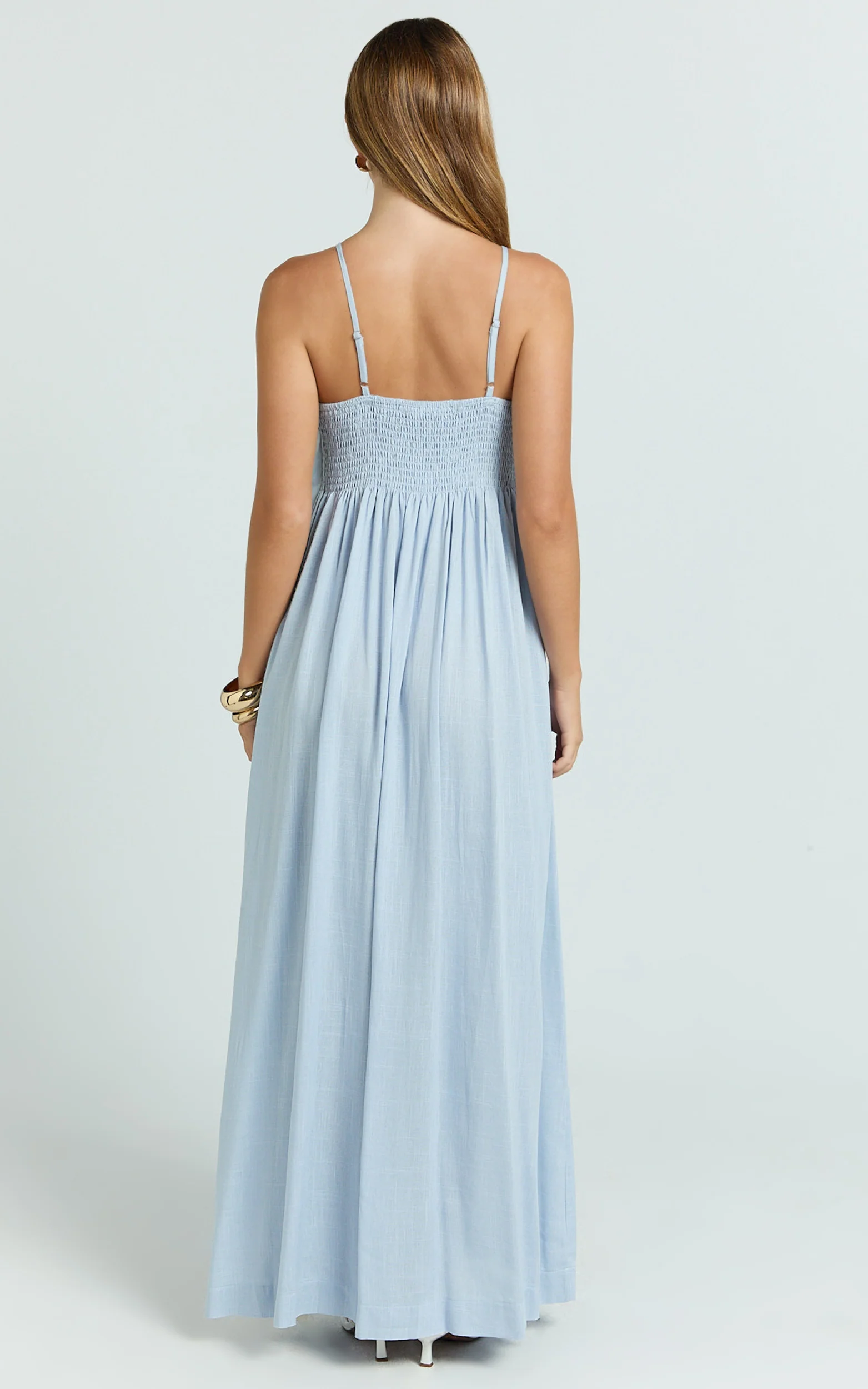 Cloe Midi Dress - Pleated Detail Dress in Blue