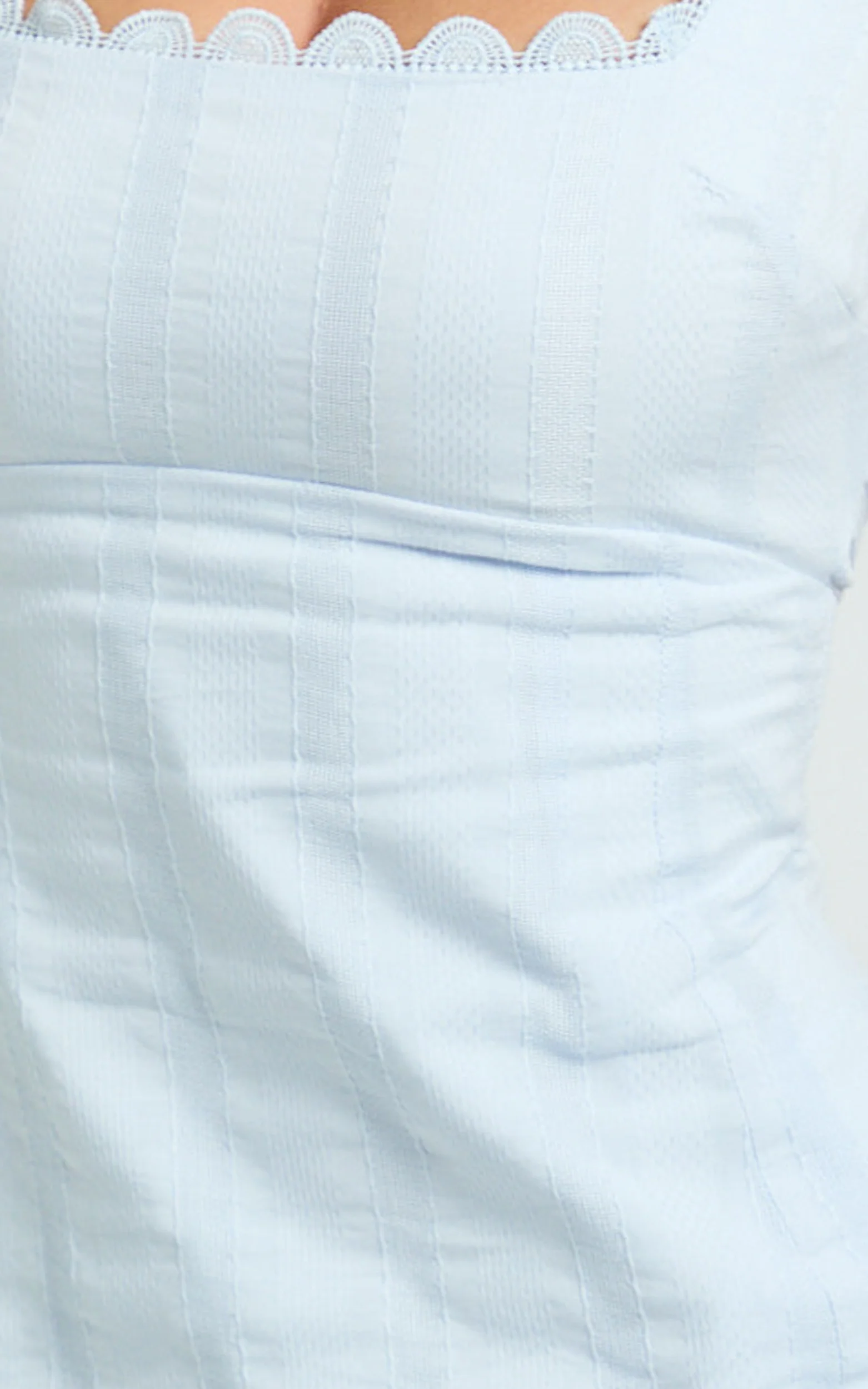 Sylvia Mini Dress - Square Neck Lace Trim A Line Mini Dress in Blue