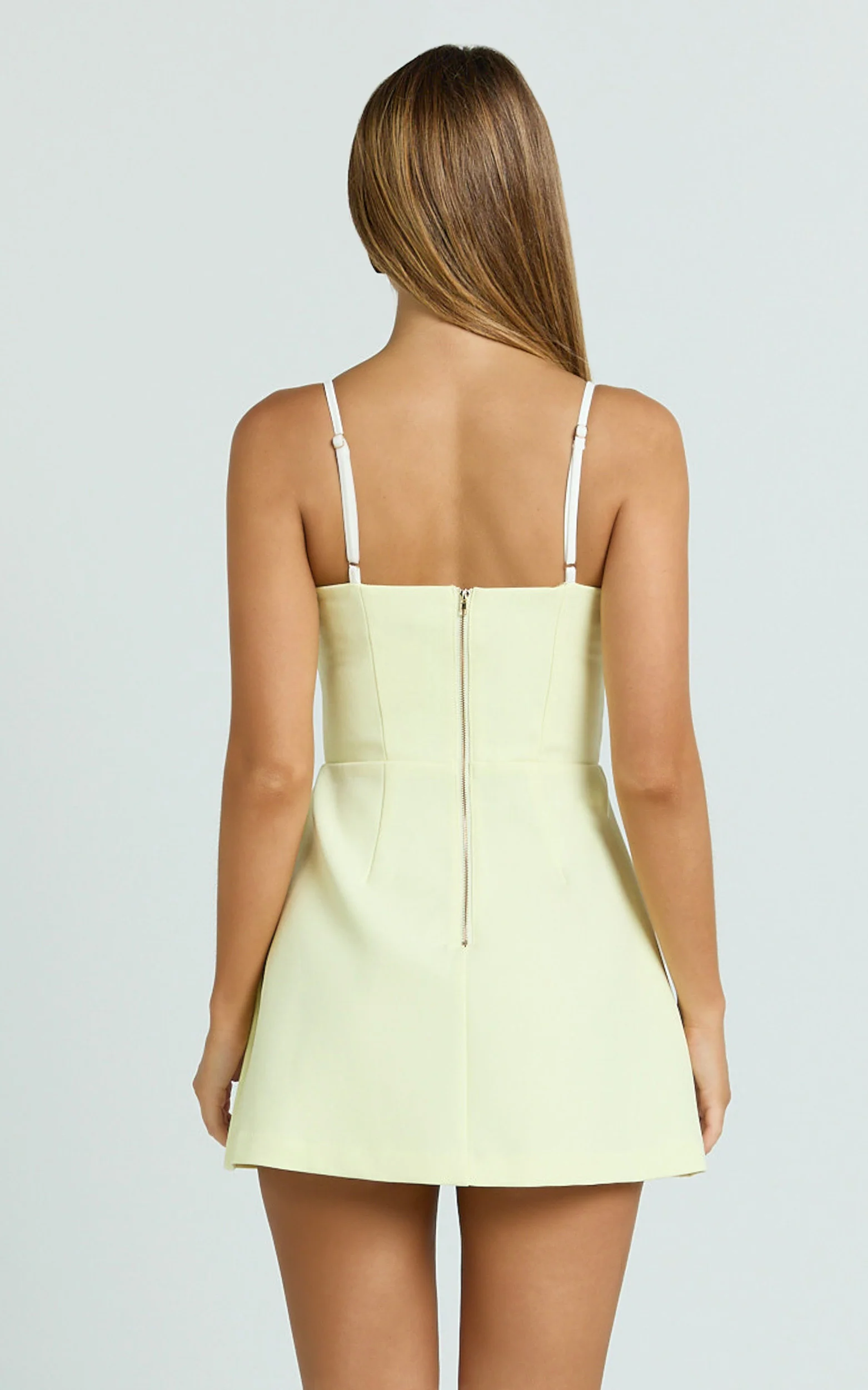 Anna Mini Dress - Contrast Neck Tulip Skirt Dress in Lemon and White