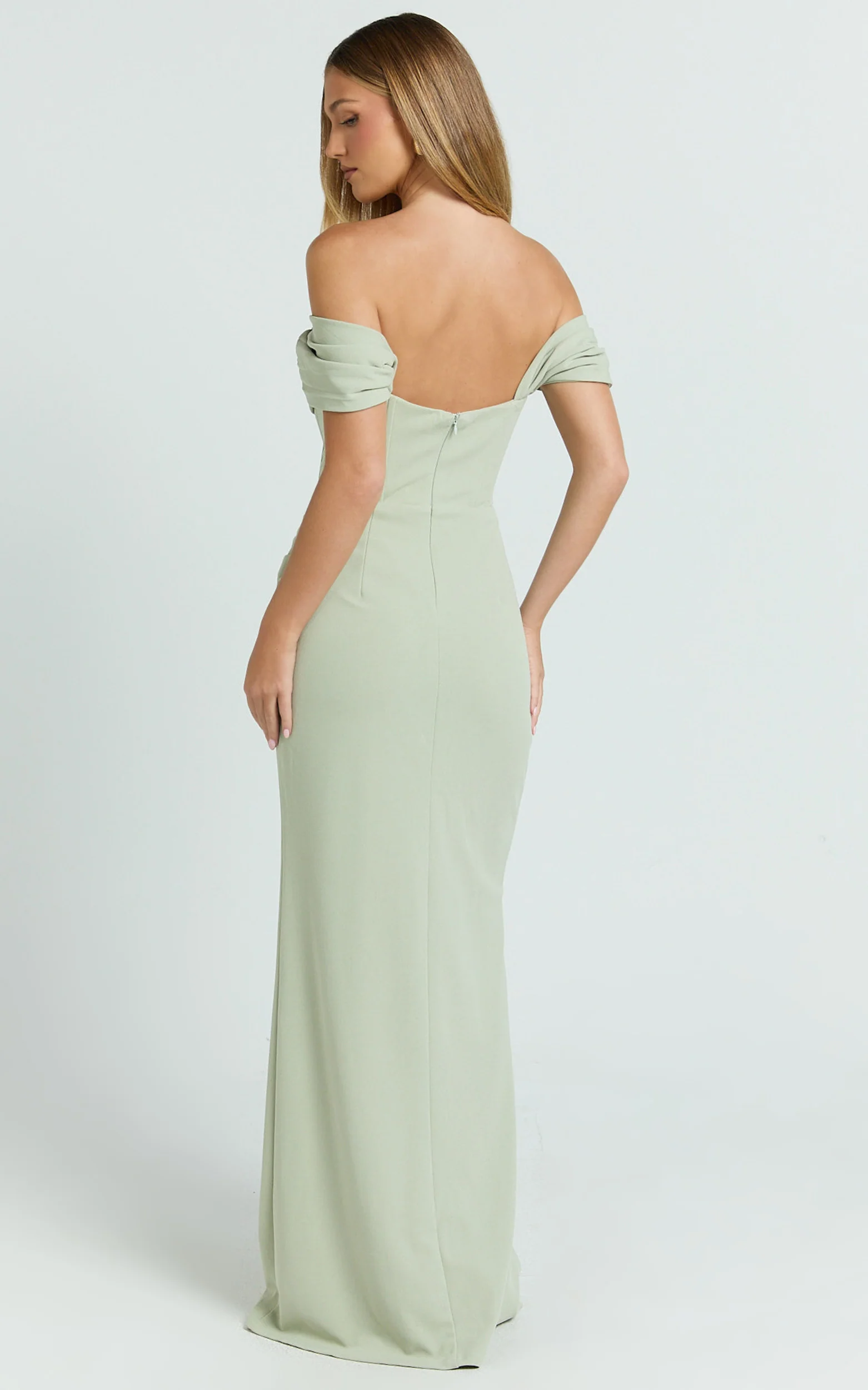 Marcel Maxi Dress - Off Shoulder Corset High Split Dress in Sage
