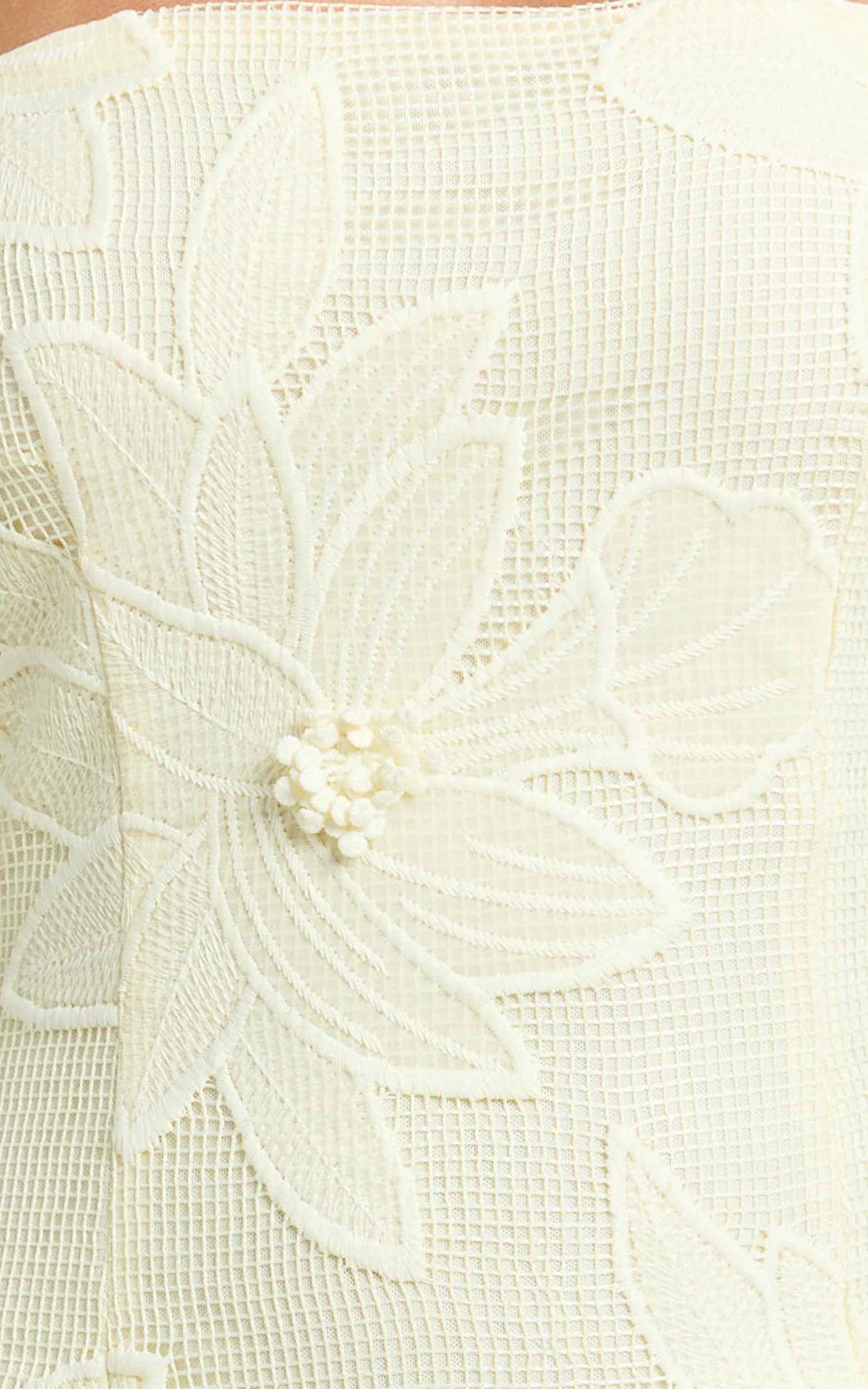 Sienna Midi Dress - Strapless Floral Embroidered Bodycon Dress in Lemon