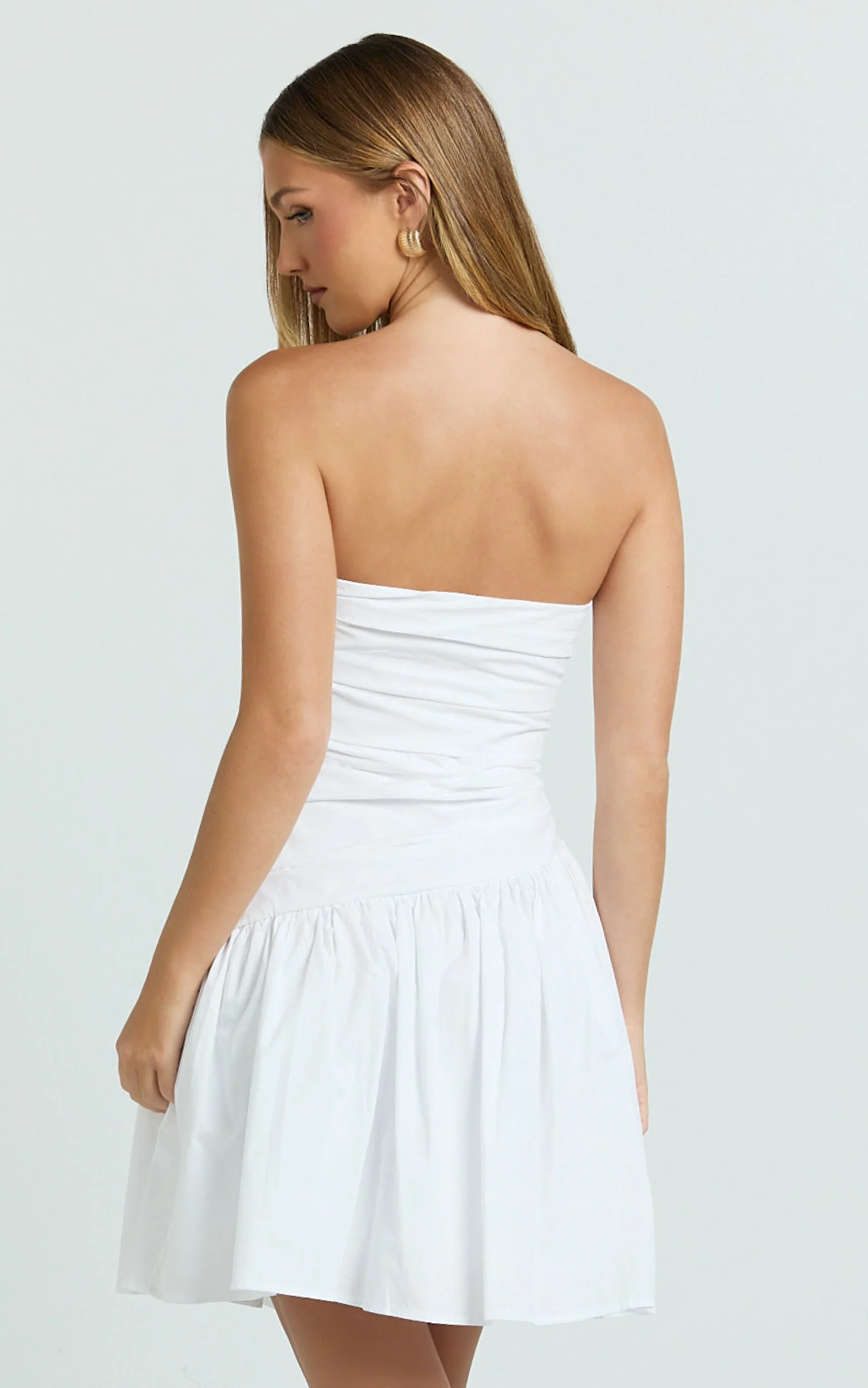 Almera Mini Dress - Strapless Ruched Dress in White