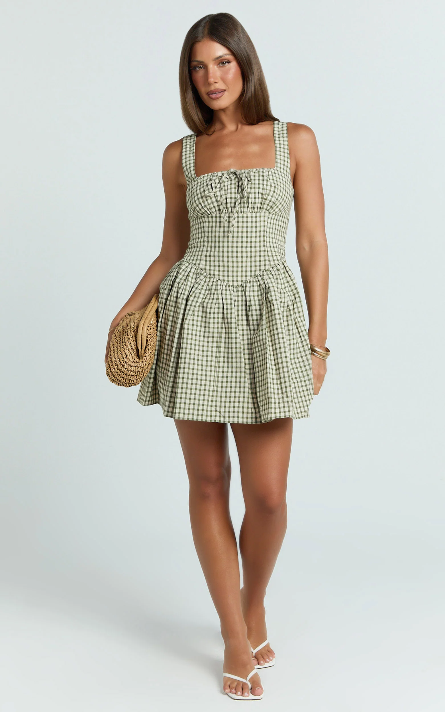 Albee Mini Dress - Smocked Back Dress in Olive