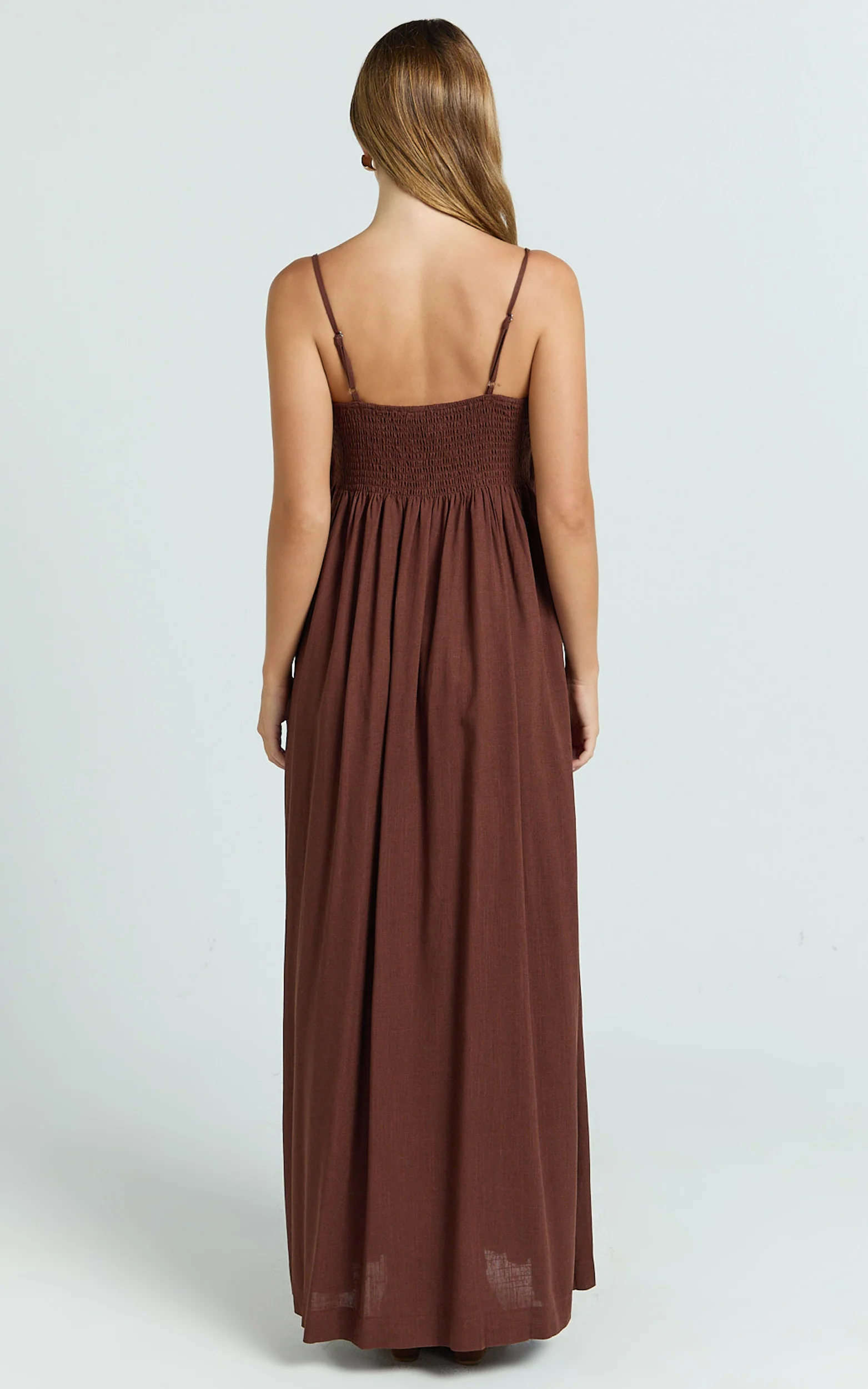 Cloe Midi Dress - Pleated Detail Dress in Chocolate