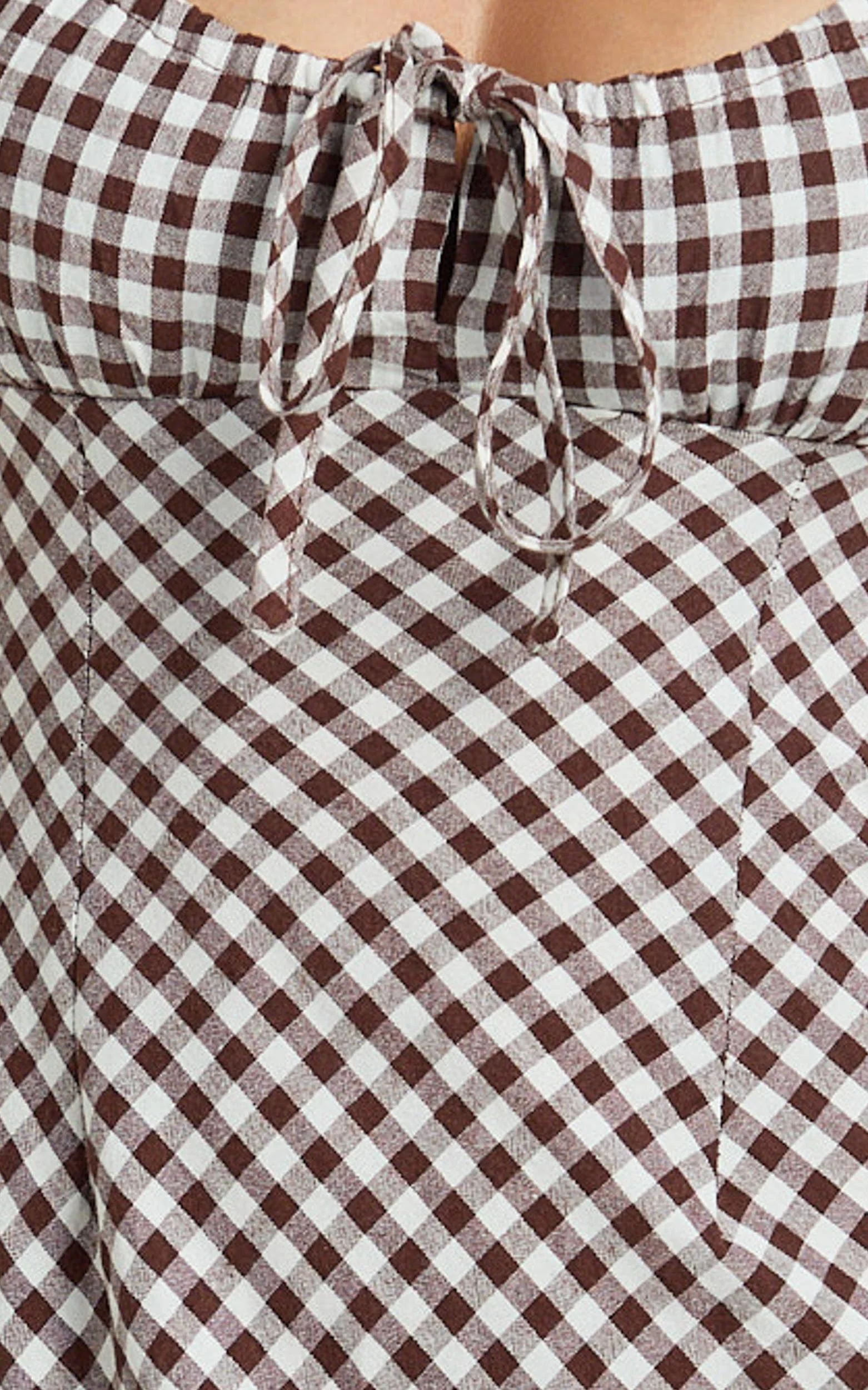 Bernice Midi Dress - Gingham Scoop Neck A Line Dress in Chocolate Gingham