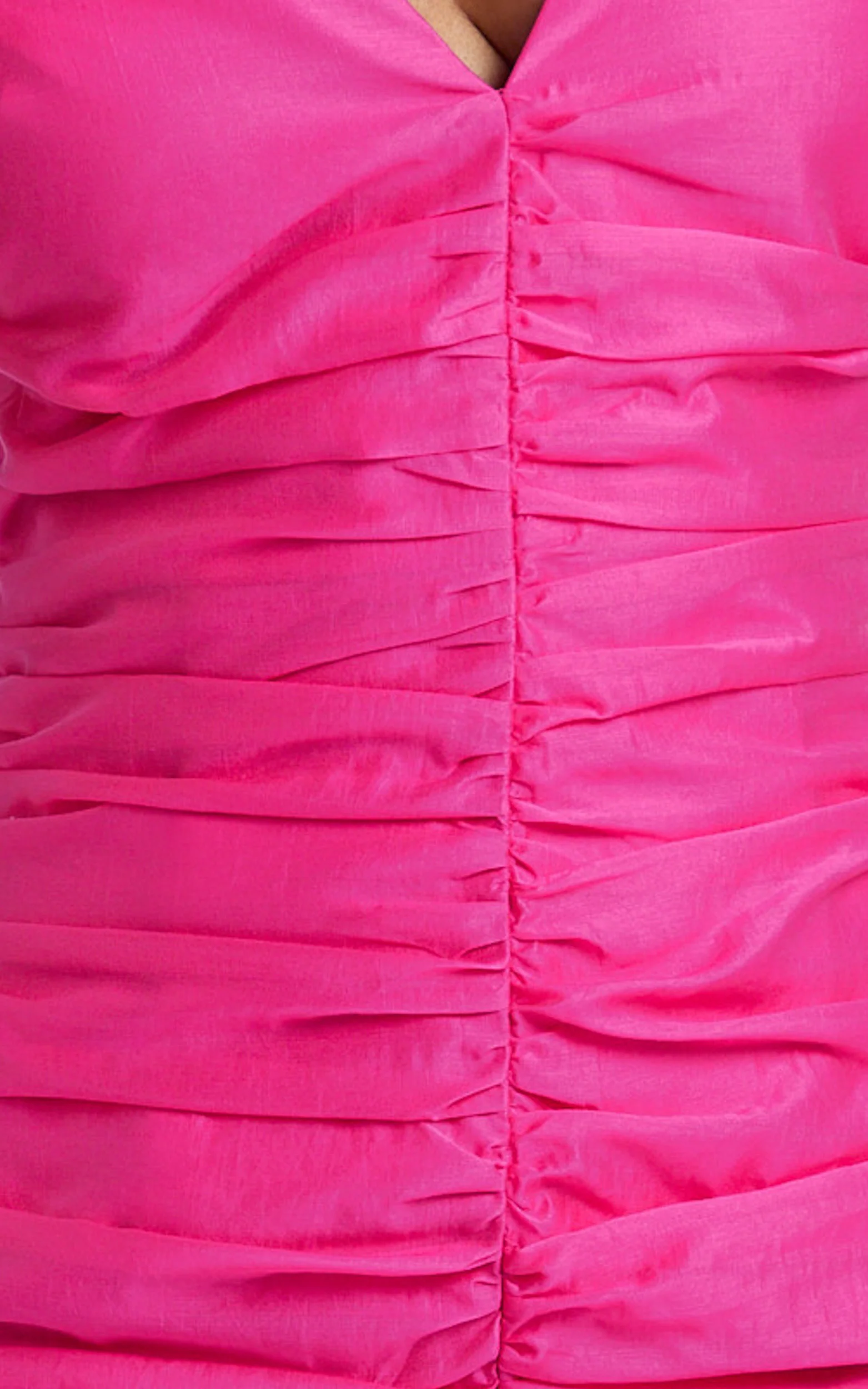 Janine Mini Dress - Gathered V Neck Dress in Pink