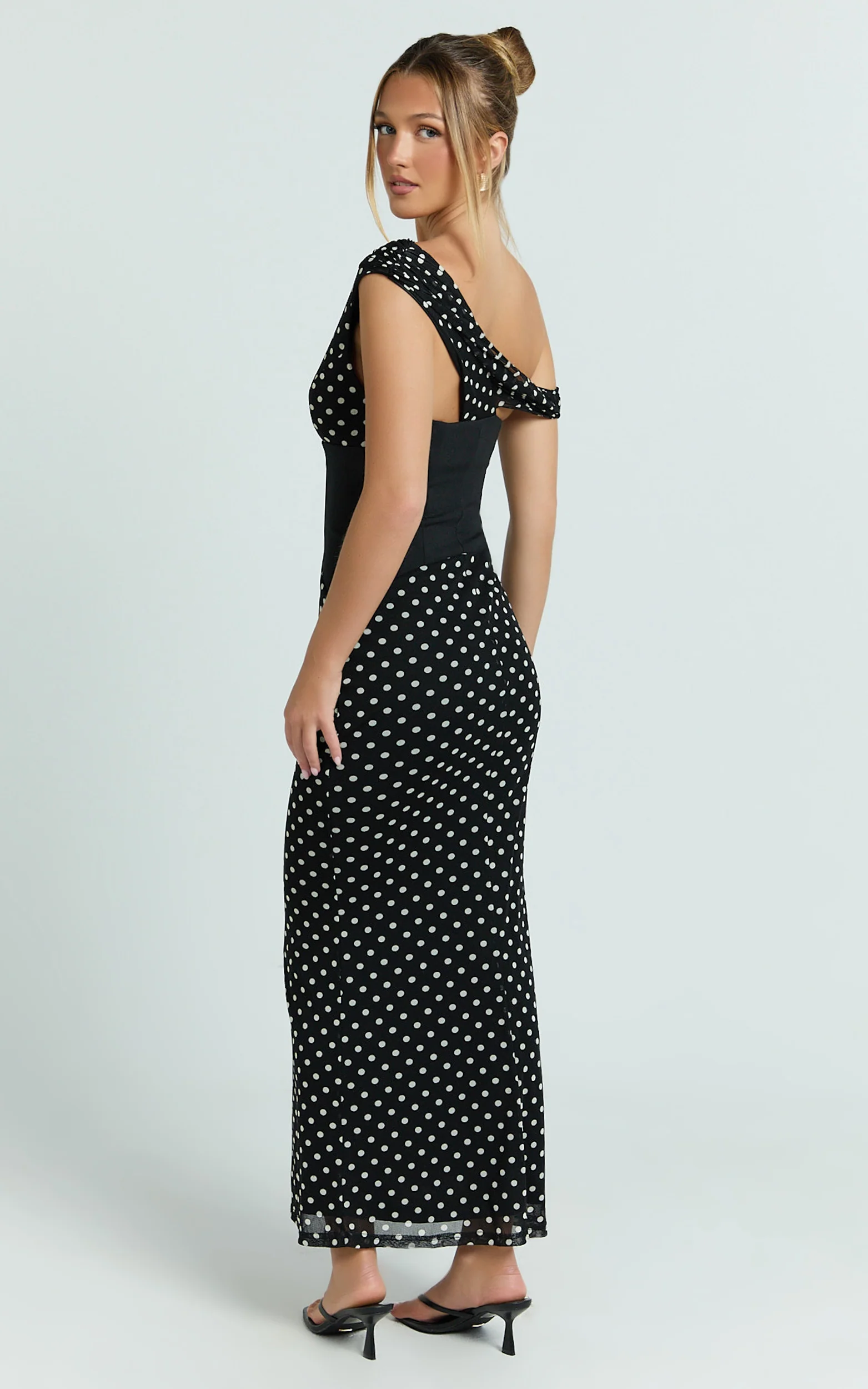 Ava Midi Dress - Asymmetrical Neckline Dress in Black