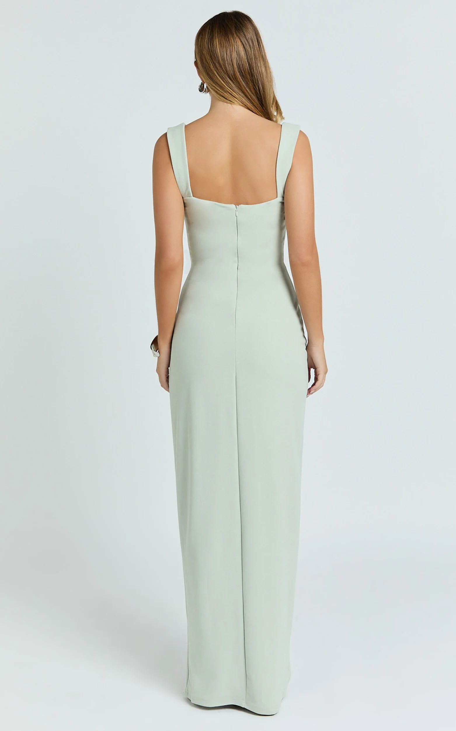 Donna Maxi Dress - Cowl Neck Column High Split Dress in Sage