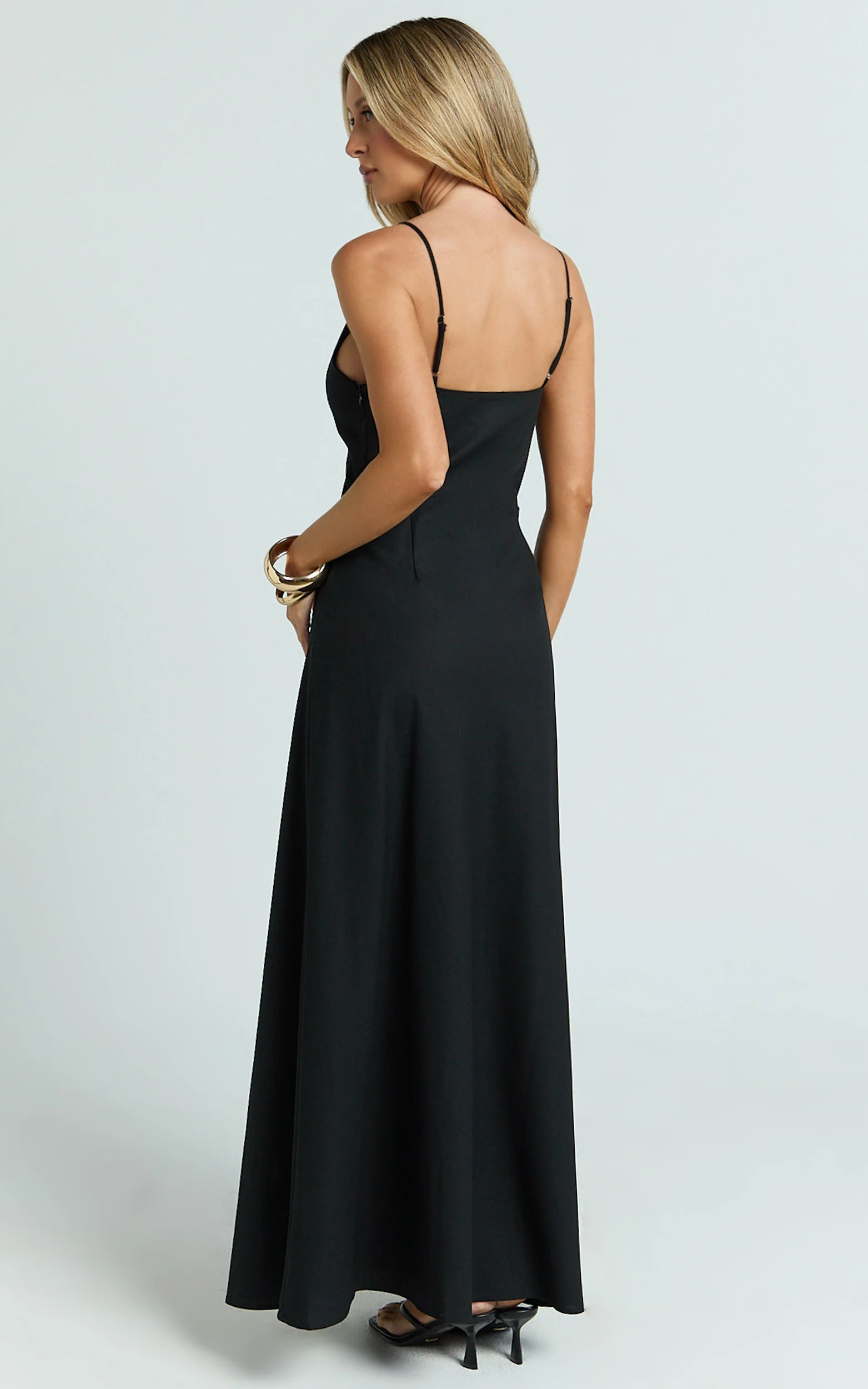 Hinata Maxi Dress - Linen Blend Slip Dress in Black