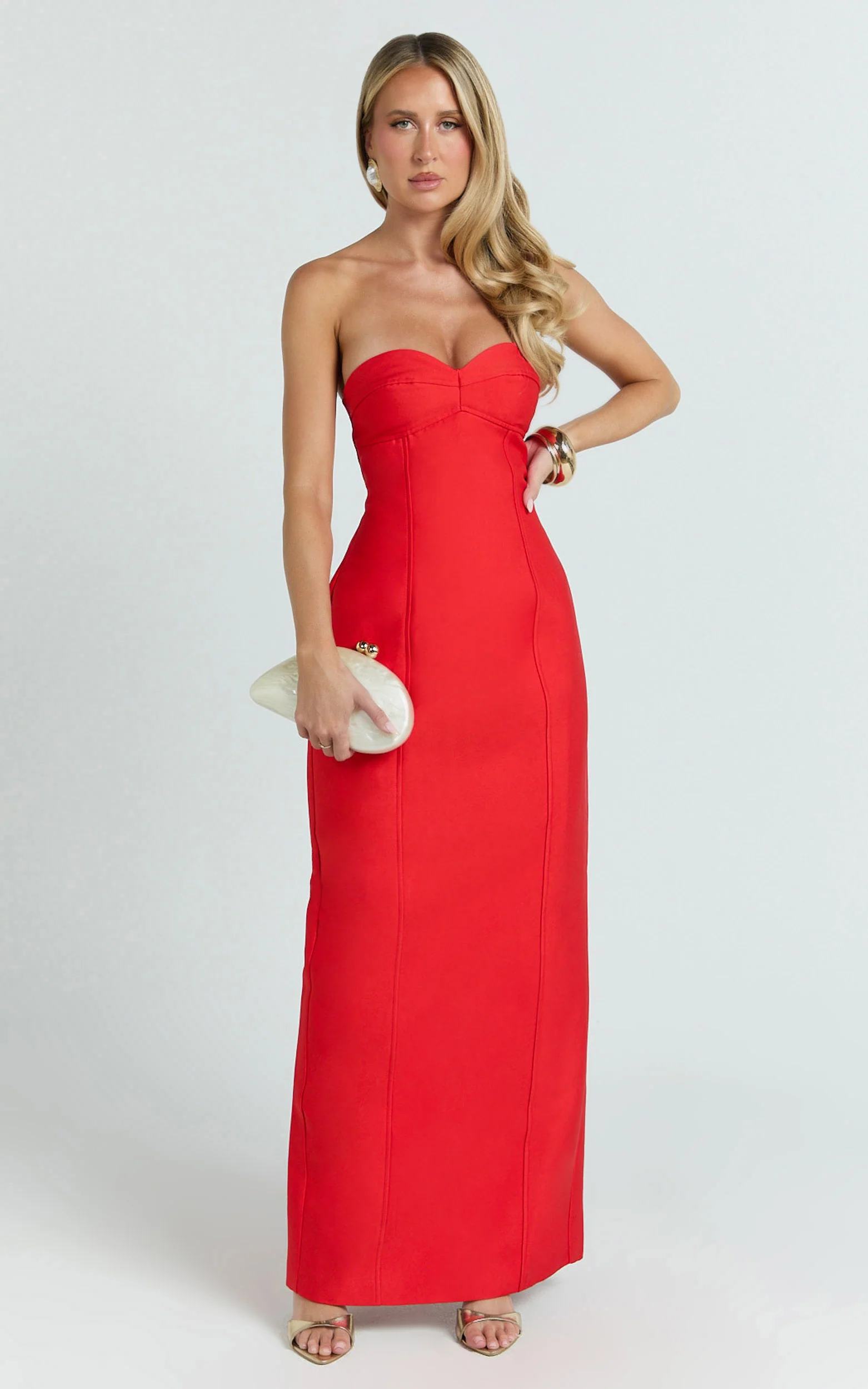Lucie Maxi Dress - Sweetheart Neck Column Dress in Red
